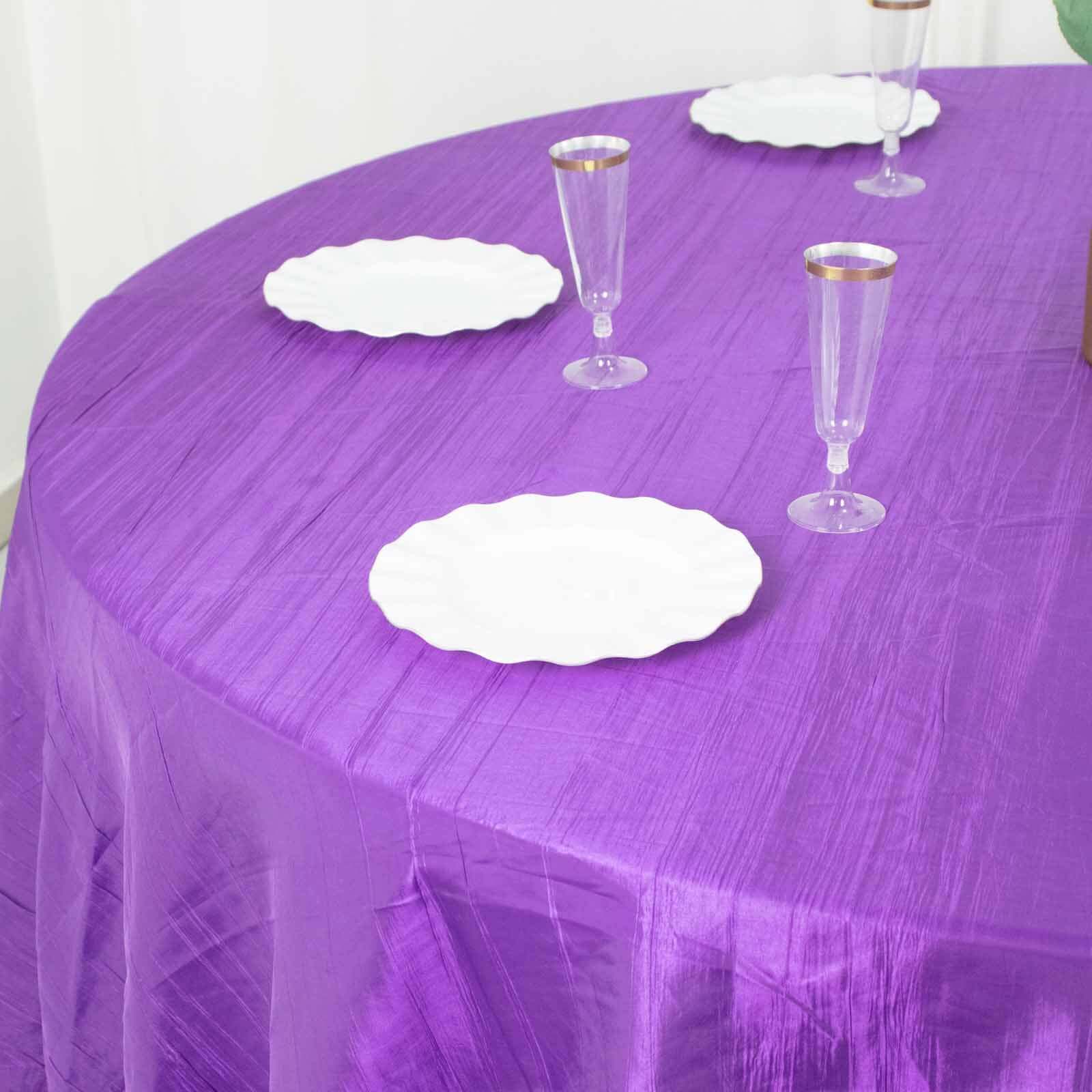 Taffeta 120 Round Tablecloth Purple - Seamless Accordion Crinkle Table Cover