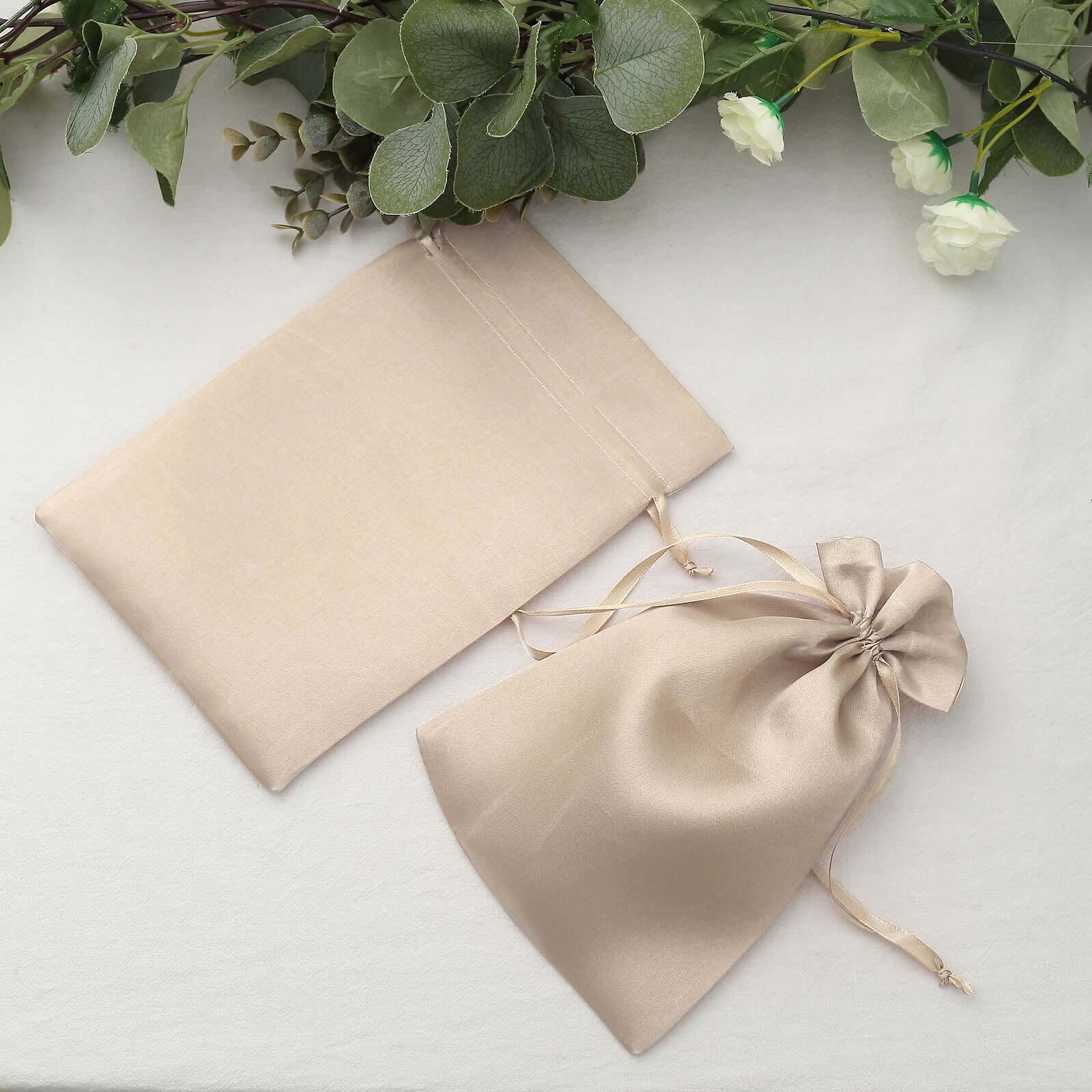 12 Pack 6x9 Beige Satin Drawstring Wedding Party Favor Gift Bags