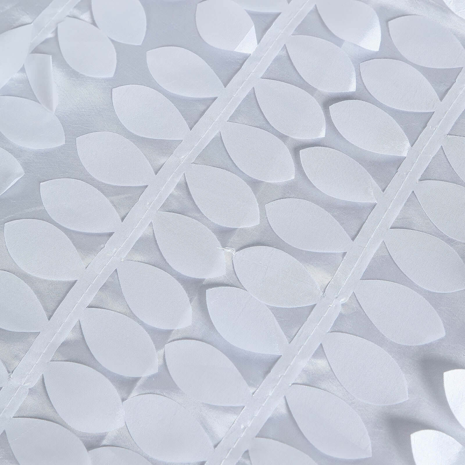 Taffeta 90x156 Rectangle Tablecloth White | 3D Leaf Petal Design Seamless Table Cover for Stylish Wedding & Event Decor