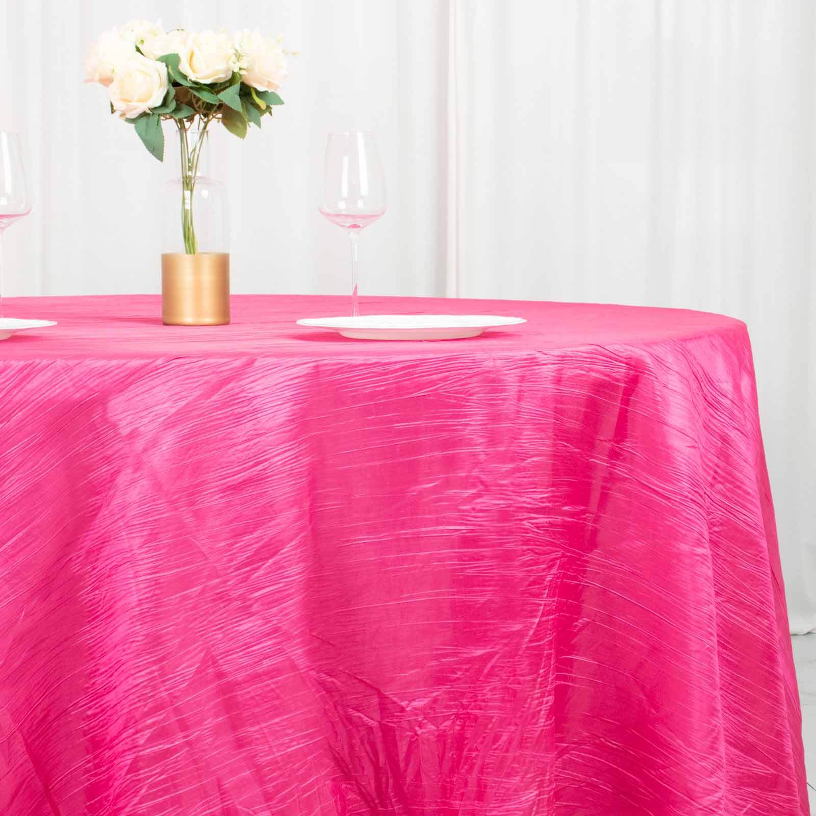 Taffeta 120 Round Tablecloth Fuchsia - Seamless Accordion Crinkle Table Cover