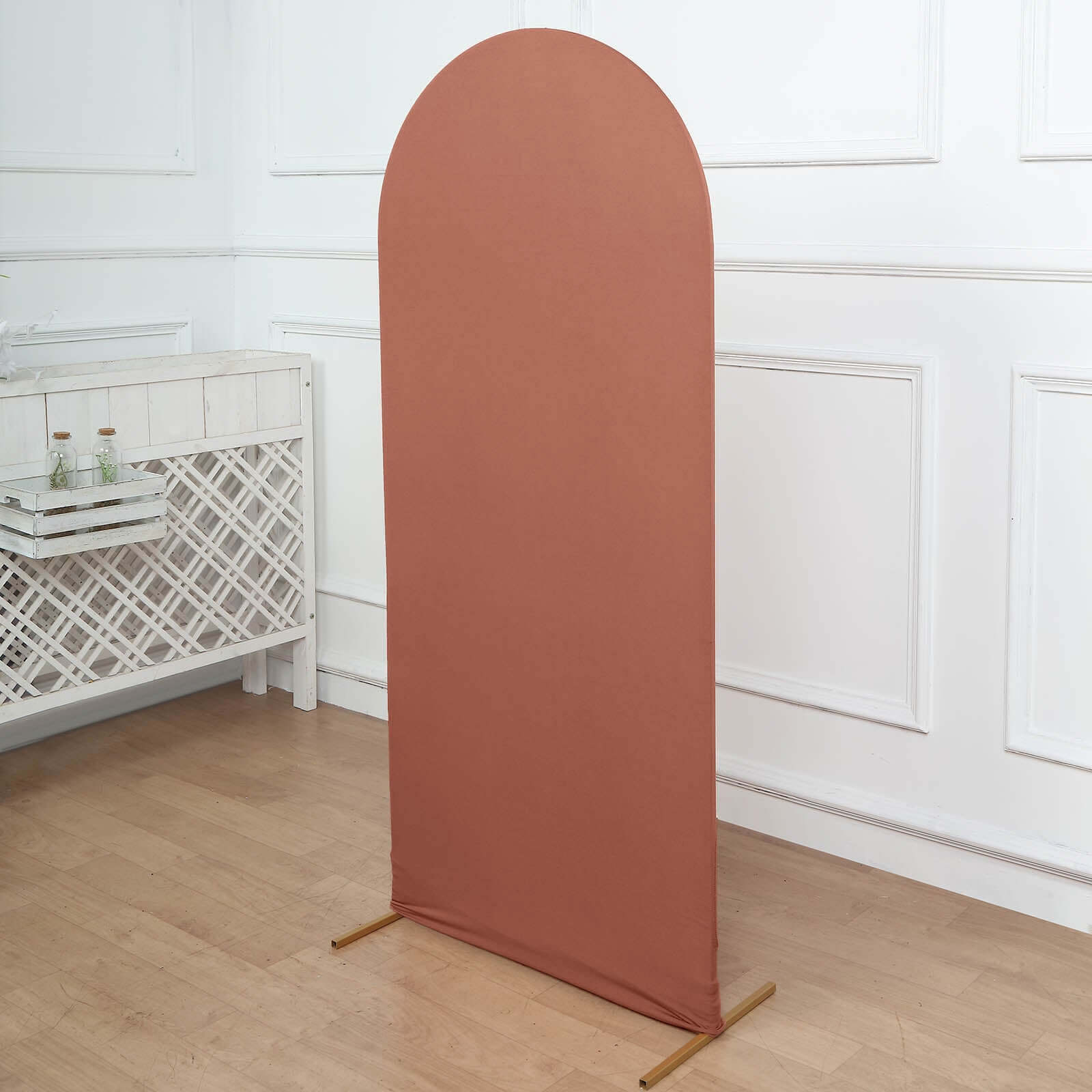 5ft Matte Terracotta (Rust) Spandex Fitted Chiara Backdrop Stand Cover For Round Top Wedding Arch