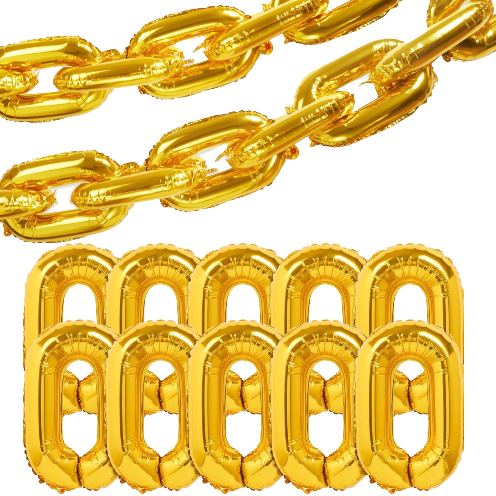 16ft Jumbo Chain Link Balloons in Gold, 30pack 8x12 Durable Foil Chain Balloons for 90s Hip Hop Party Decorations, Event Decor