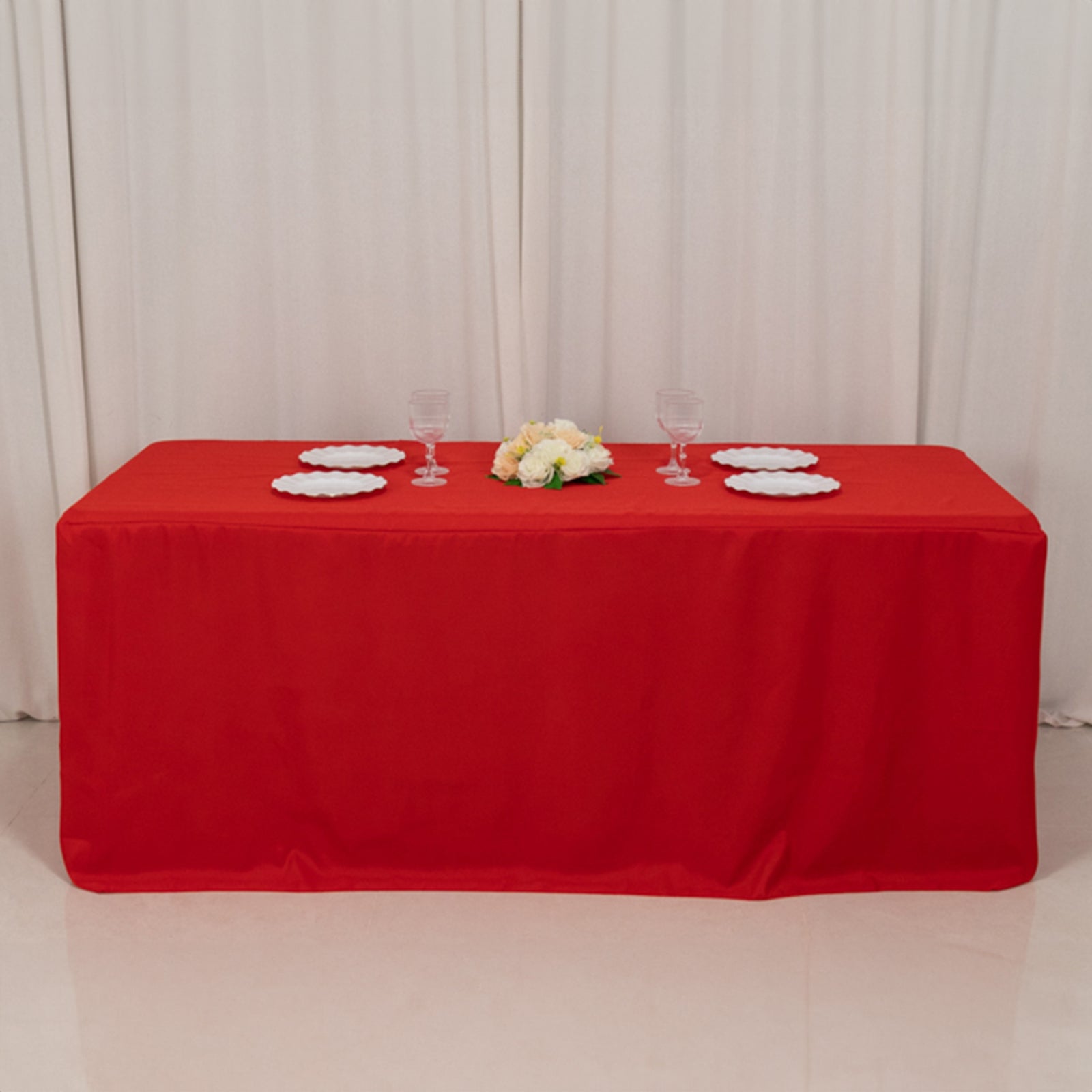 Fitted Polyester 72x30 Rectangle Tablecloth Red with Open Back Design - Easy to Maintain and Wrinkle-Resistant Table Cover