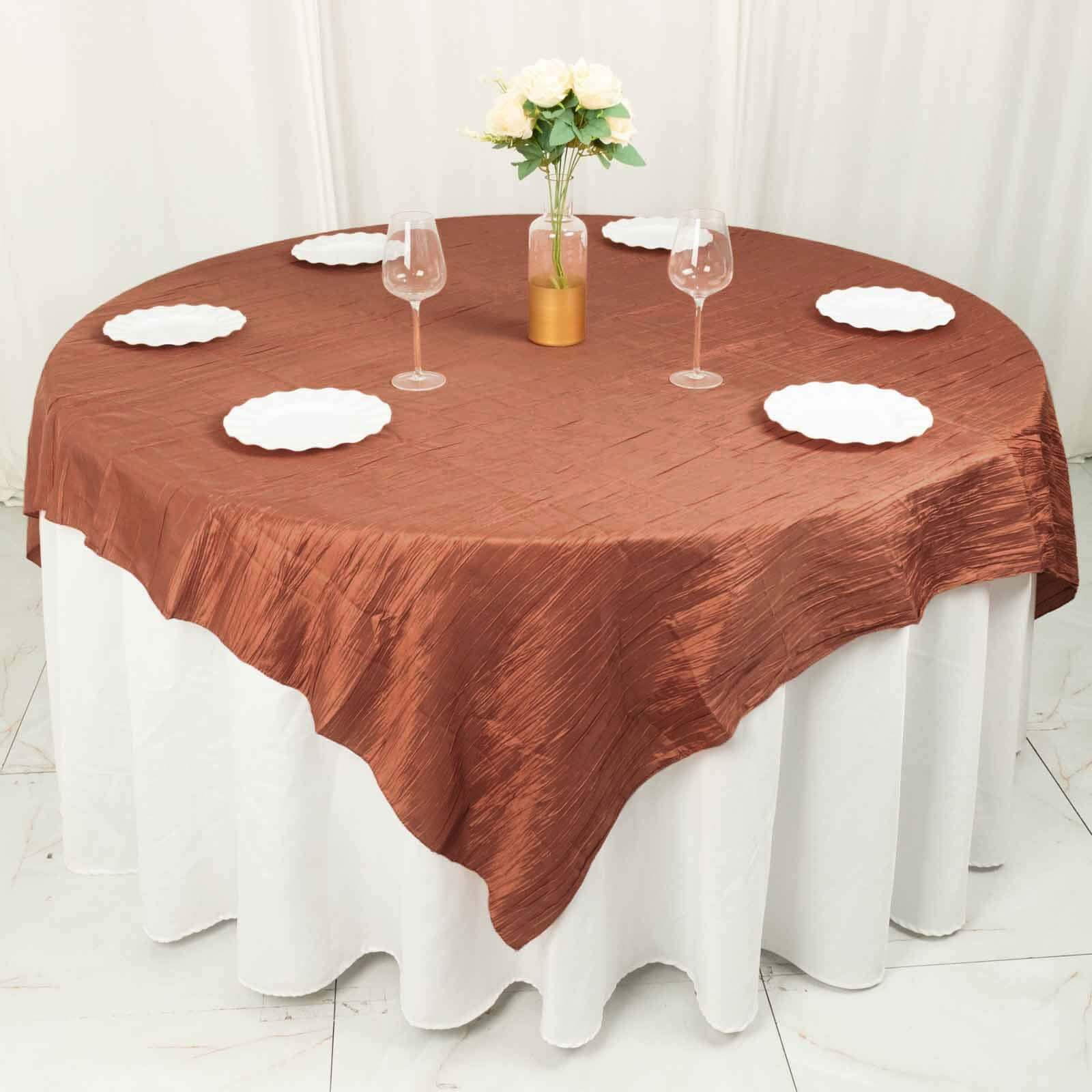 Taffeta 72x72 Table Overlay Square Tablecloth Terracotta (Rust) - Accordion Crinkle Table Cover