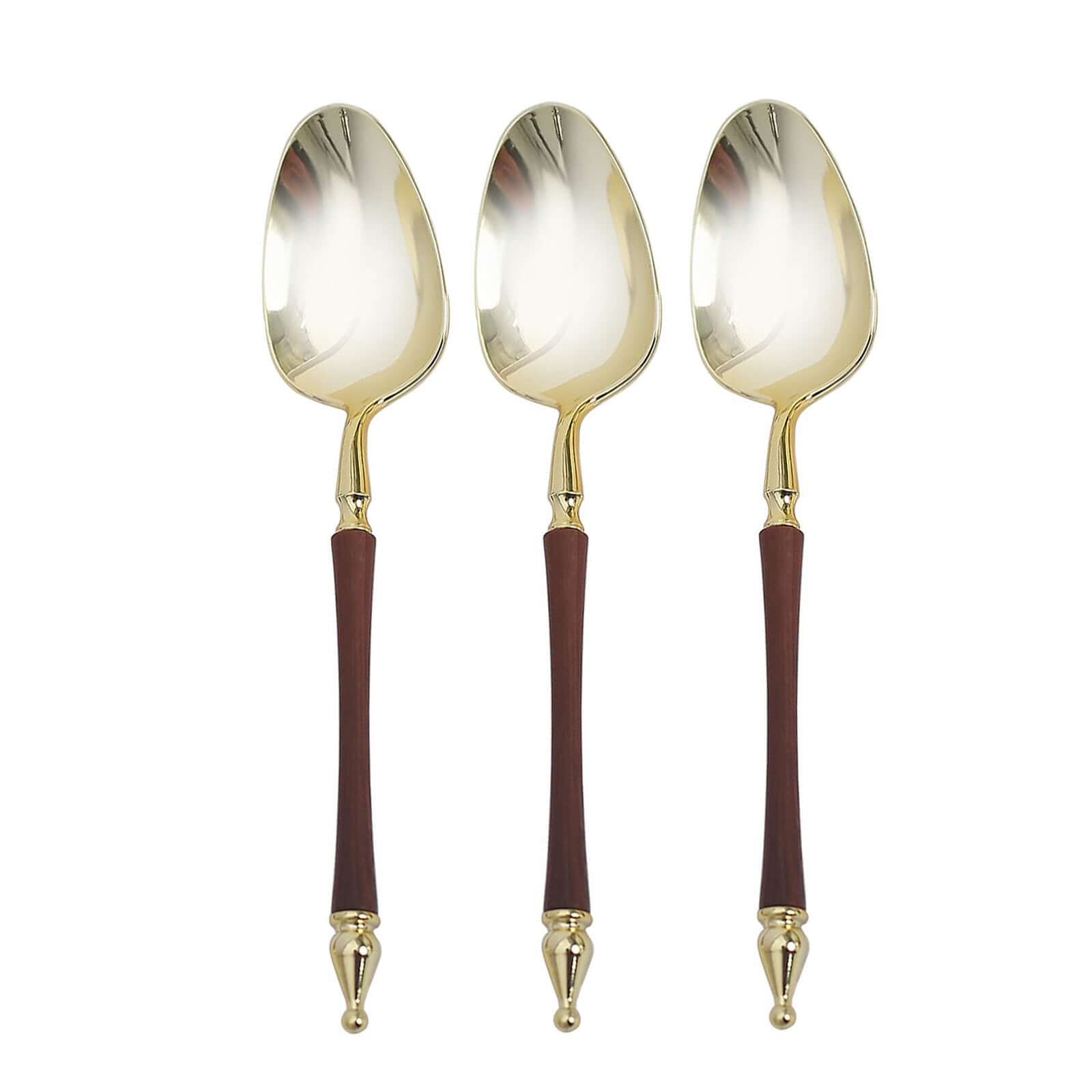 24-Pack Plastic Dessert Spoons with Roman Column Handle Gold/Brown - European Style Disposable Utensils 6