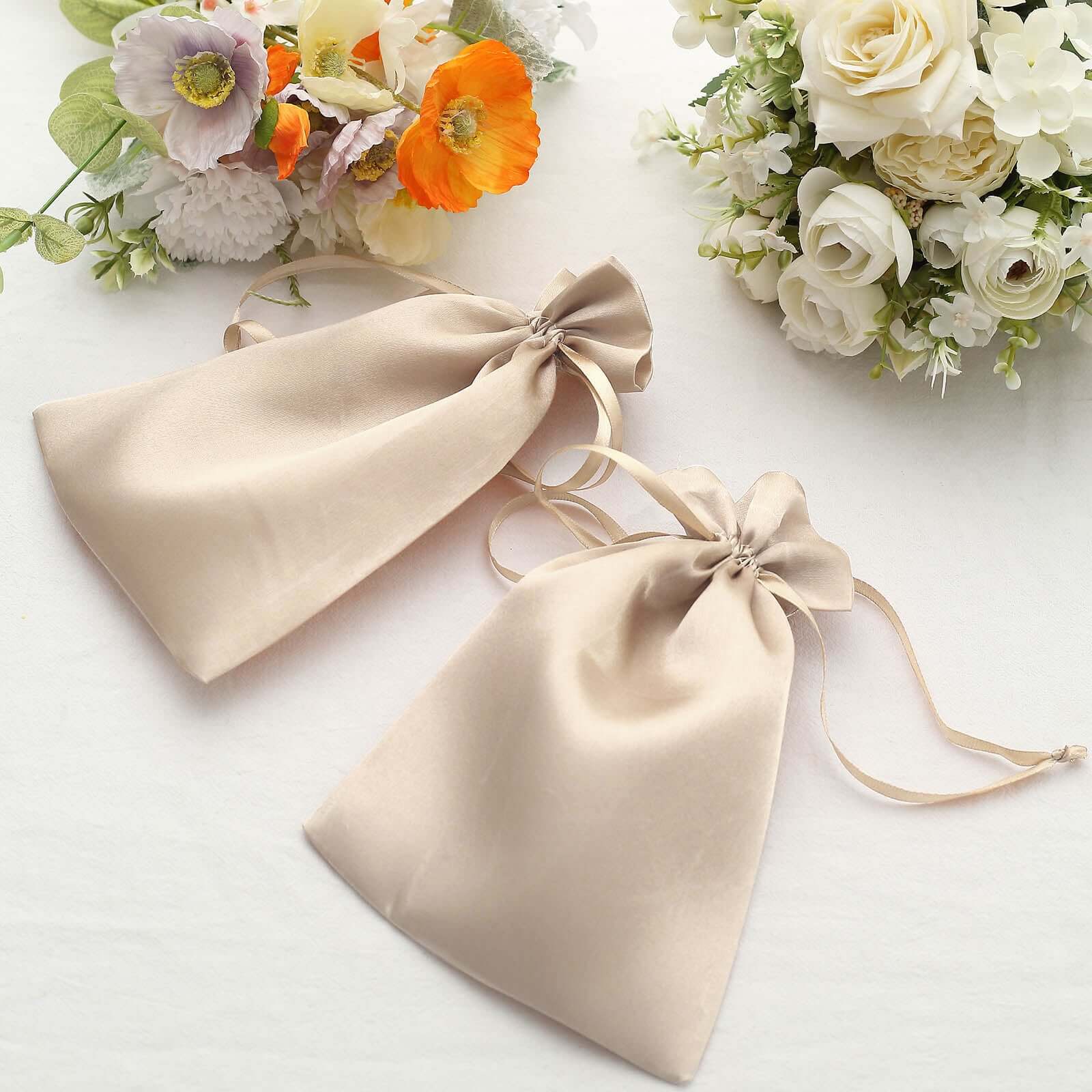 12 Pack 6x9 Beige Satin Drawstring Wedding Party Favor Gift Bags