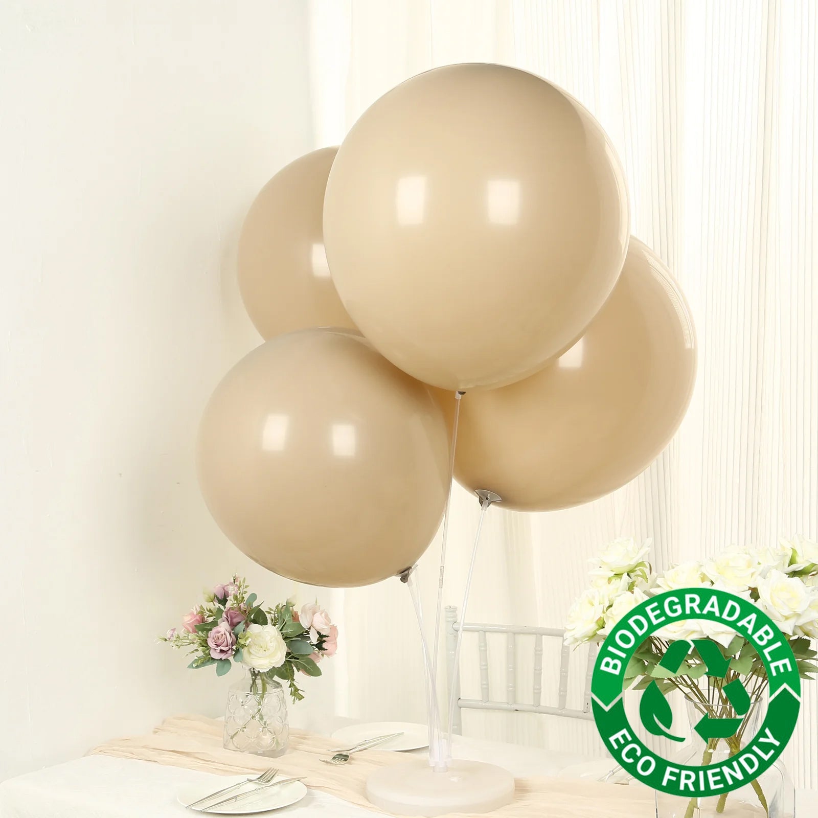 10 Pack Matte Pastel Taupe Biodegradable Balloons 18, Round Eco-friendly Thick Latex Party Balloons