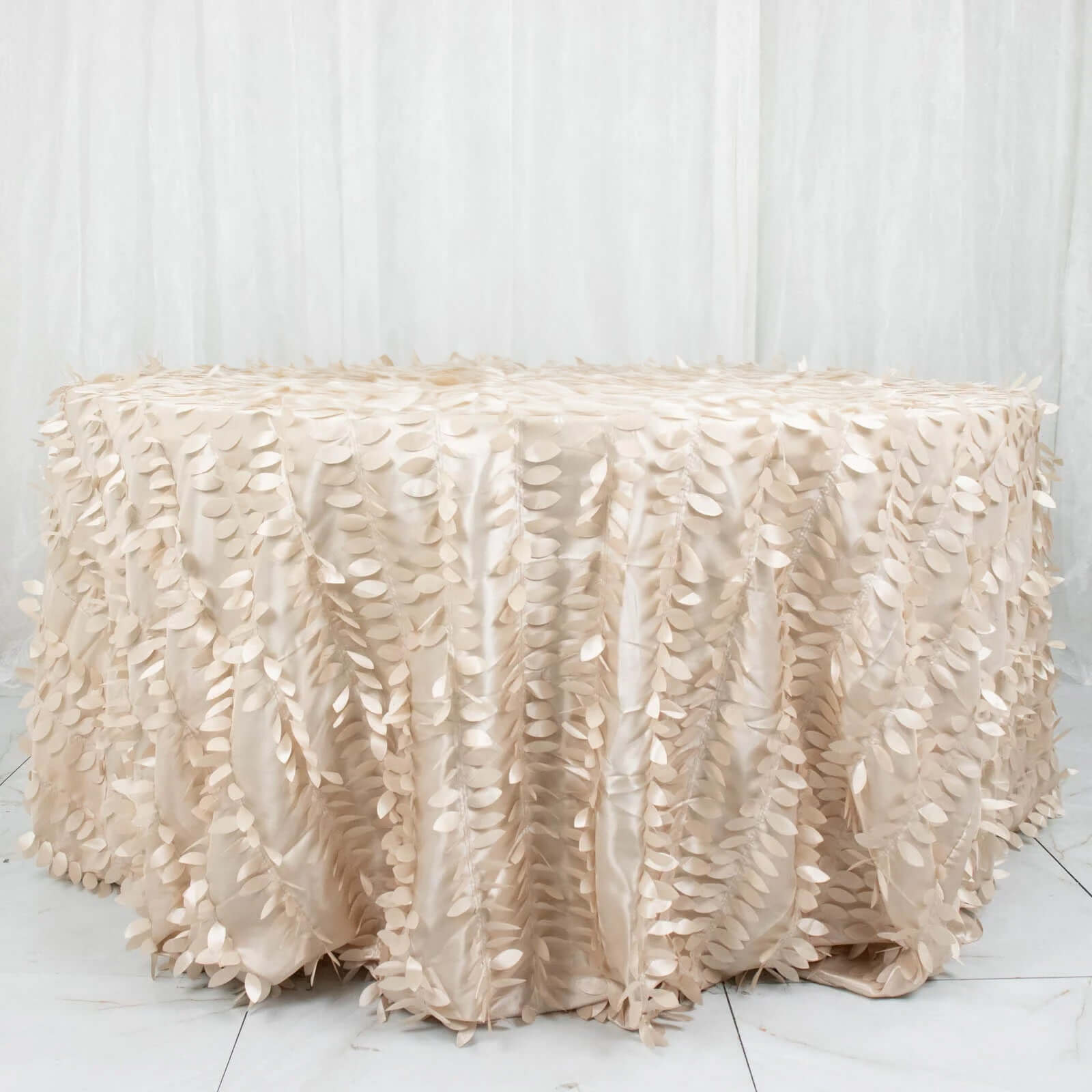 Taffeta 132 Round Tablecloth Beige 3D | 3D Leaf Petal Design Seamless Table Cover