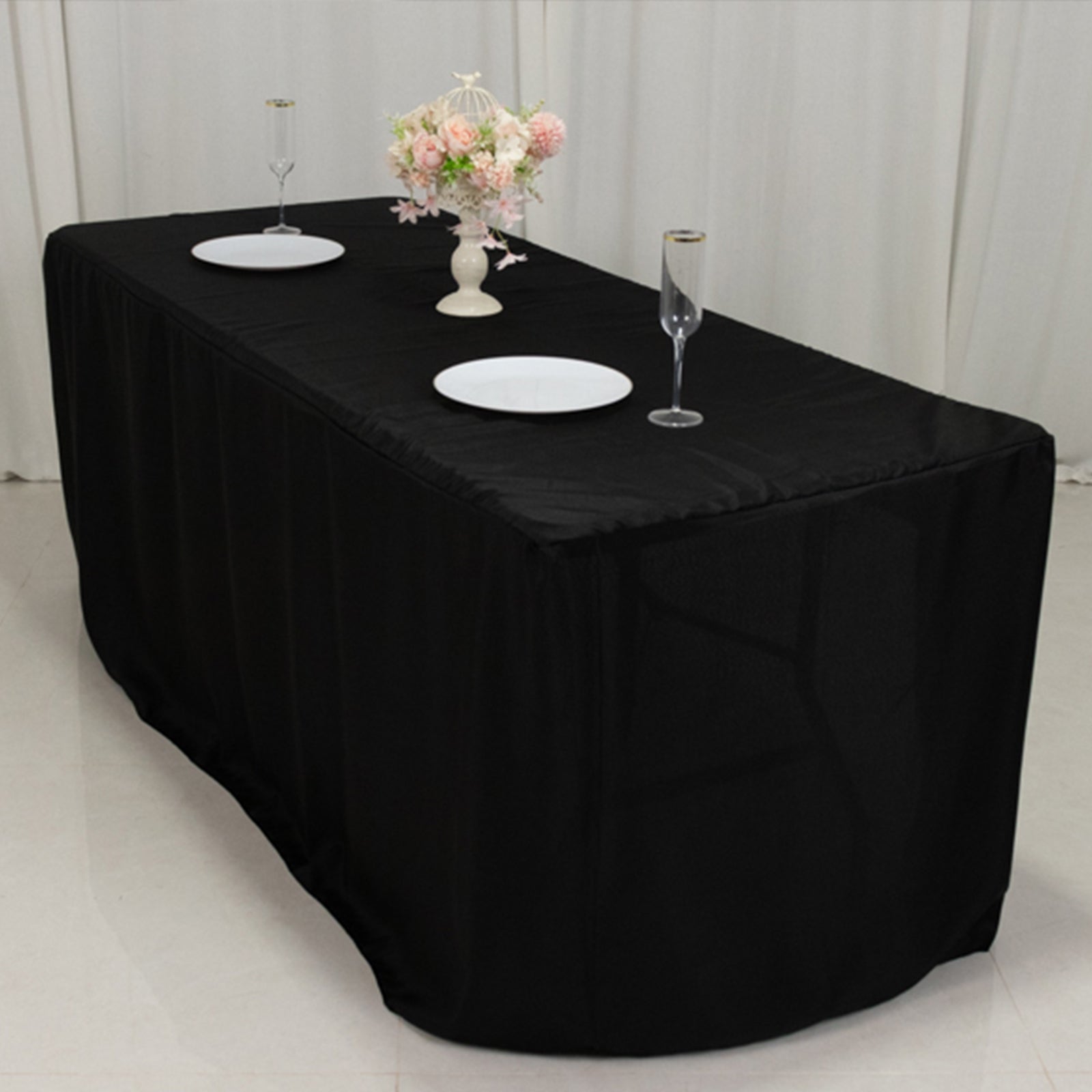 Fitted Polyester 72x30 Rectangle Tablecloth Black with Open Back Design - Easy to Maintain and Wrinkle-Resistant Table Cover