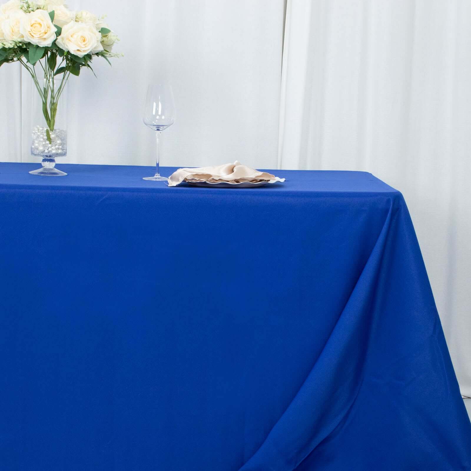 Premium Polyester 90x132 Rectangle Tablecloth Royal Blue - Seamless 220GSM Stain-Resistant Table Cover