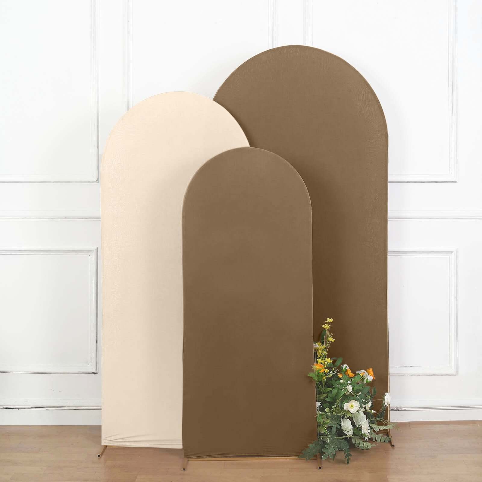 5ft Matte Taupe Spandex Fitted Chiara Backdrop Stand Cover For Round Top Wedding Arch