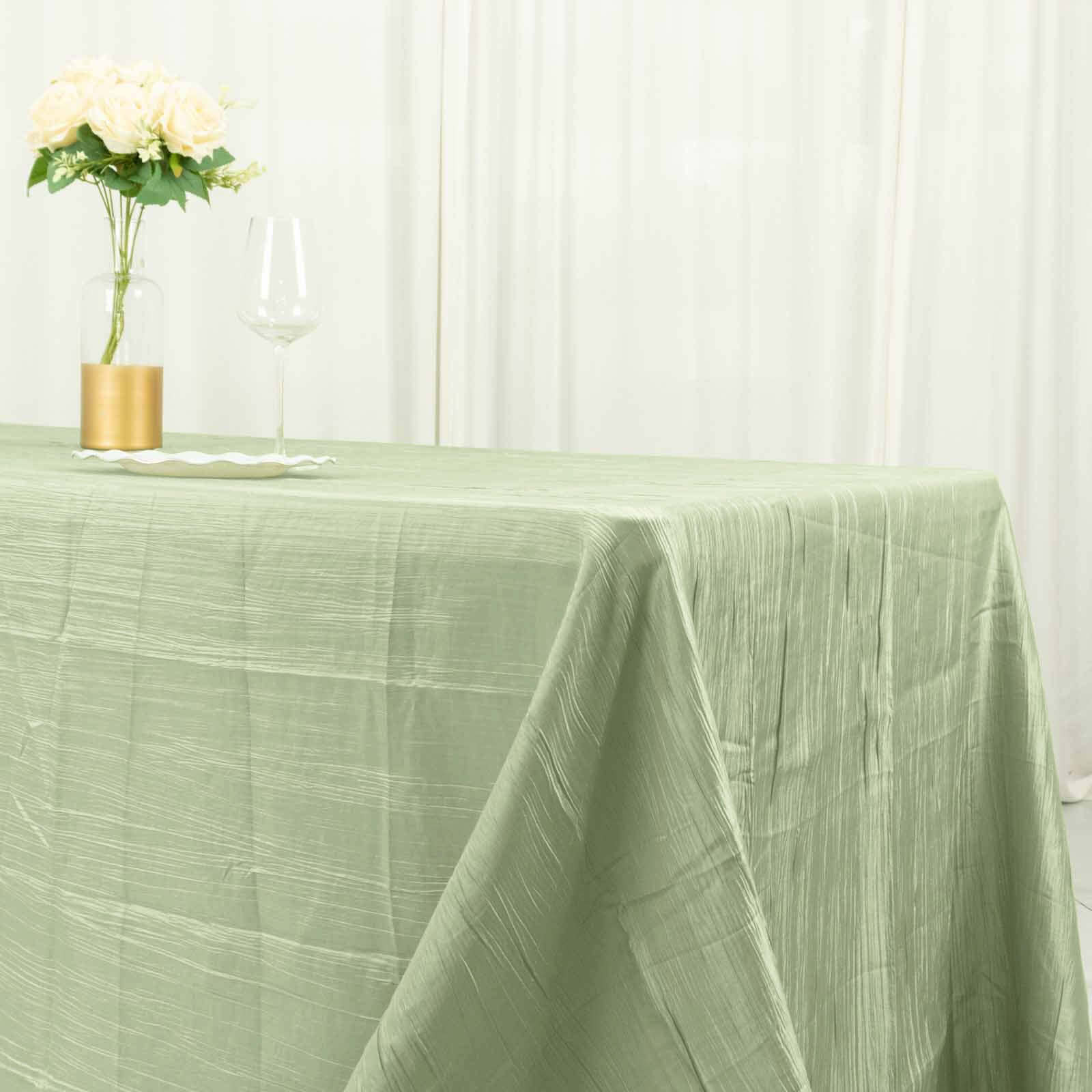 Taffeta 90x132 Rectangle Tablecloth Sage Green - Seamless Accordion Crinkle Table Cover