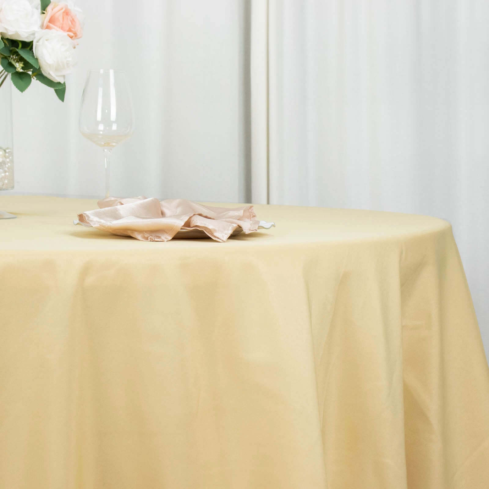 Premium Polyester 132 Round Tablecloth Champagne - Seamless 220GSM Wrinkle-Resistant Table Cover