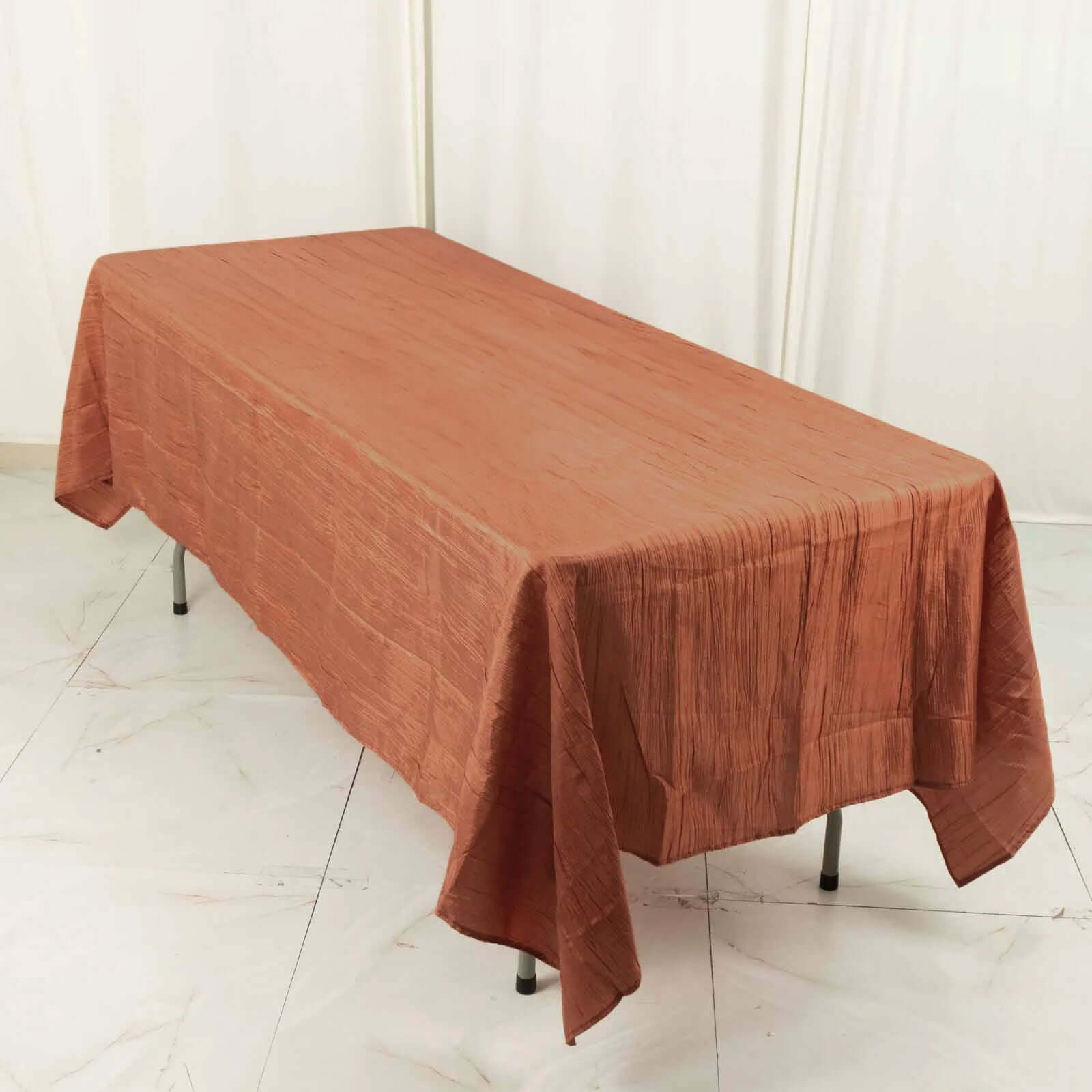 Taffeta 60x102 Rectangle Tablecloth Terracotta (Rust) - Accordion Crinkle Table Cover