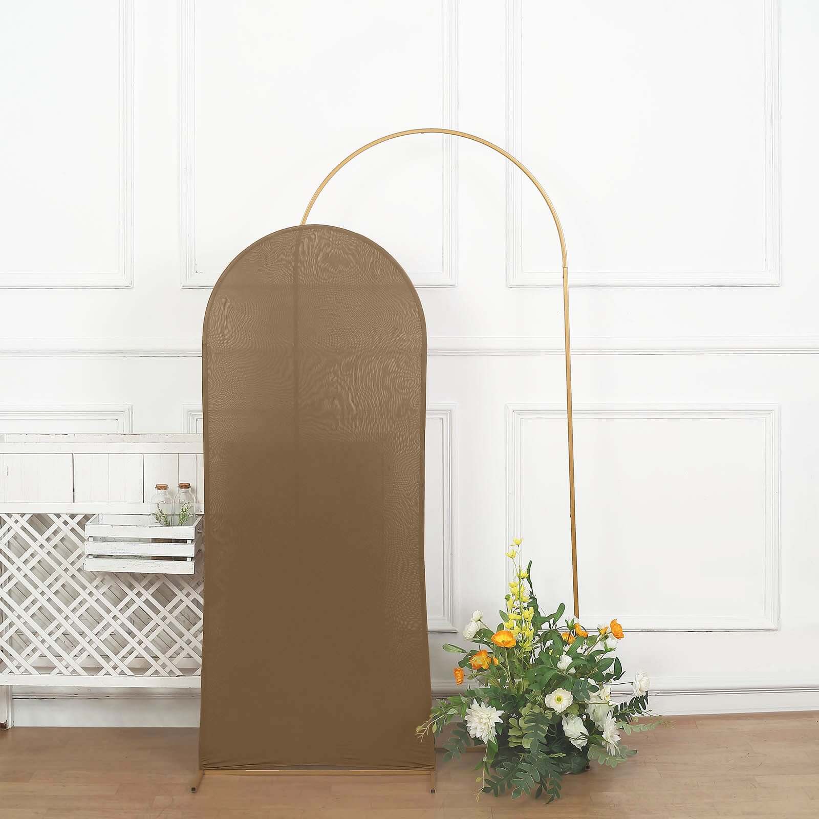 5ft Matte Taupe Spandex Fitted Chiara Backdrop Stand Cover For Round Top Wedding Arch