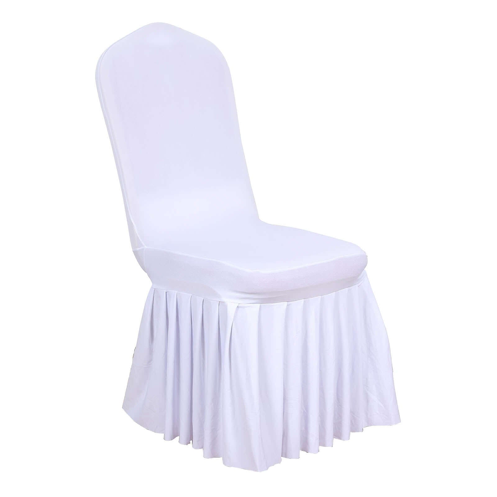 Spandex Chair Cover with Ruffle Pleated Skirt for Banquet Chairs White - Stylish 1-Piece Stretch Fitted Design