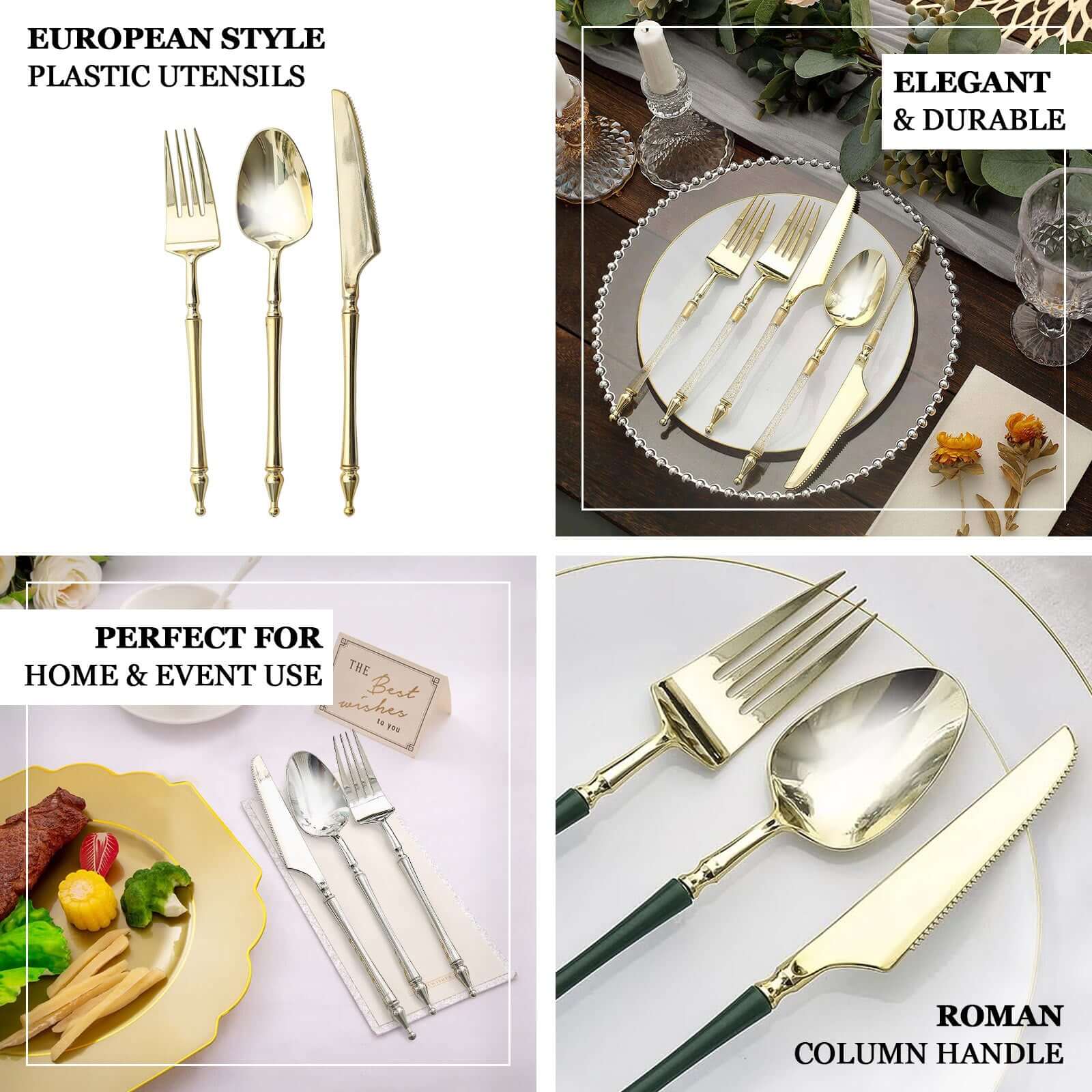 24-Pack Plastic Dessert Forks with Roman Column Handle Gold/Brown - European Style Disposable Utensils 6