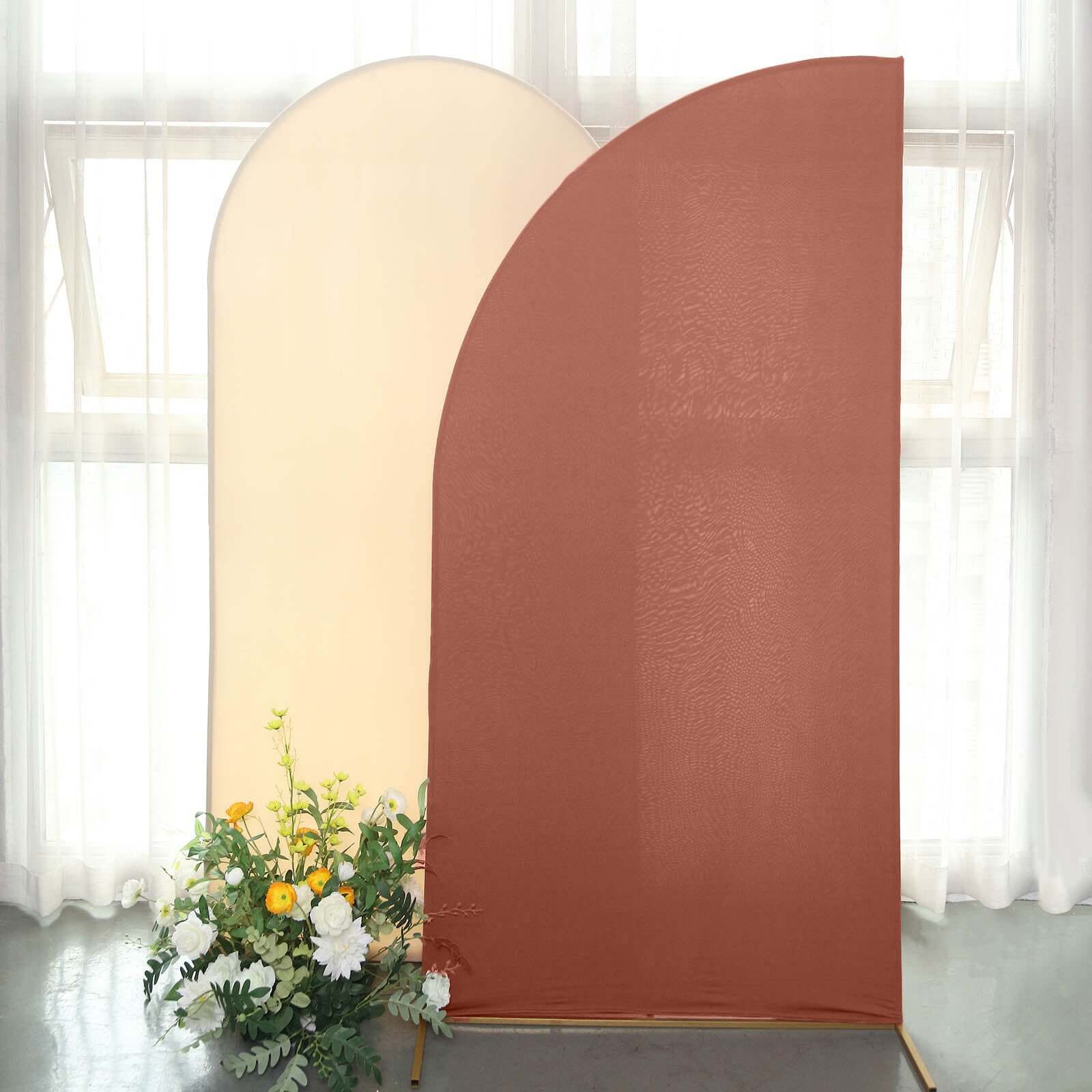 7ft Matte Terracotta (Rust) Spandex Half Moon Chiara Backdrop Stand Cover, Custom Fitted Wedding Arch Cover