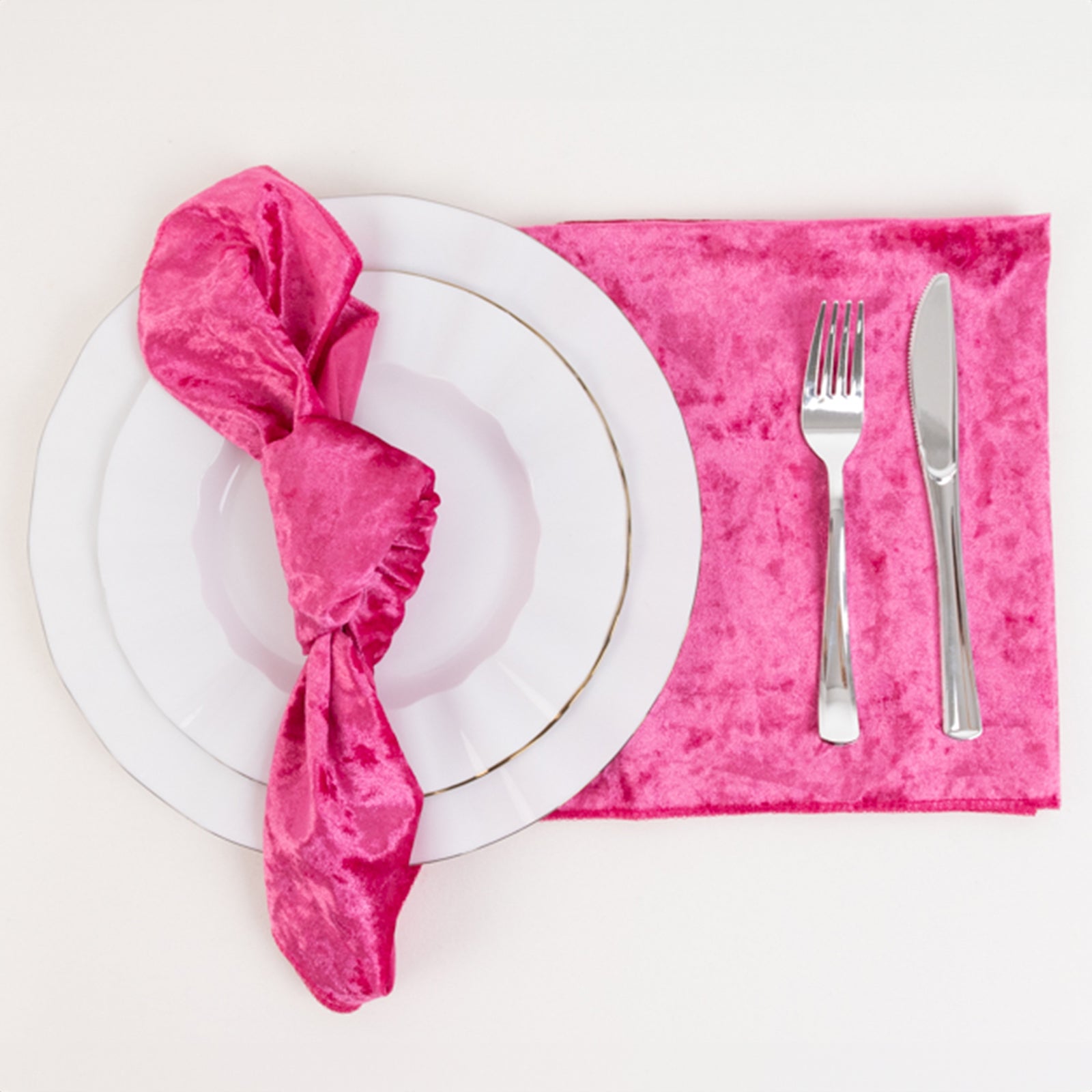 5 Pack Premium Crushed Velvet 20x20 Napkins Fuchsia - Rich & Textured Finish Dinner Napkins