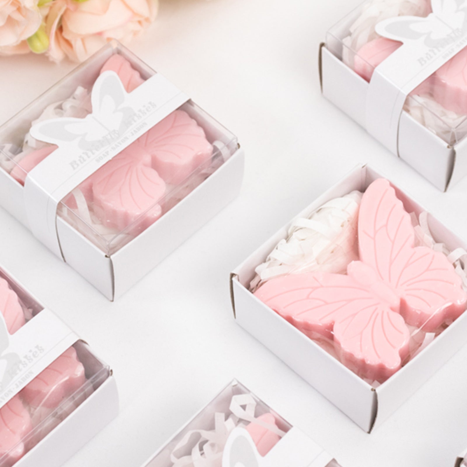 10 Pack Blush Butterfly Unscented Soap Baby Shower Favors with Gift Boxes, Pre-Packed Bridal Shower Wedding Souvenirs - 2