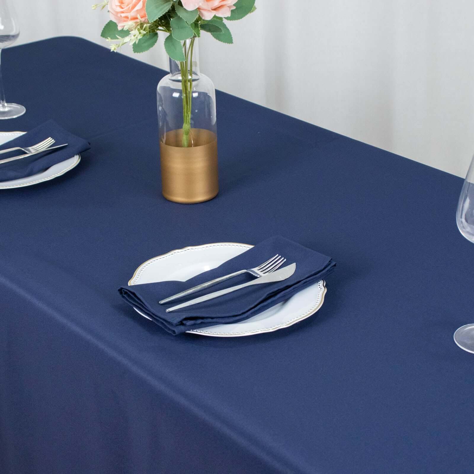 Premium Polyester 90x156 Rectangle Tablecloth Navy Blue - Seamless 220GSM Stain-Resistant Table Cover