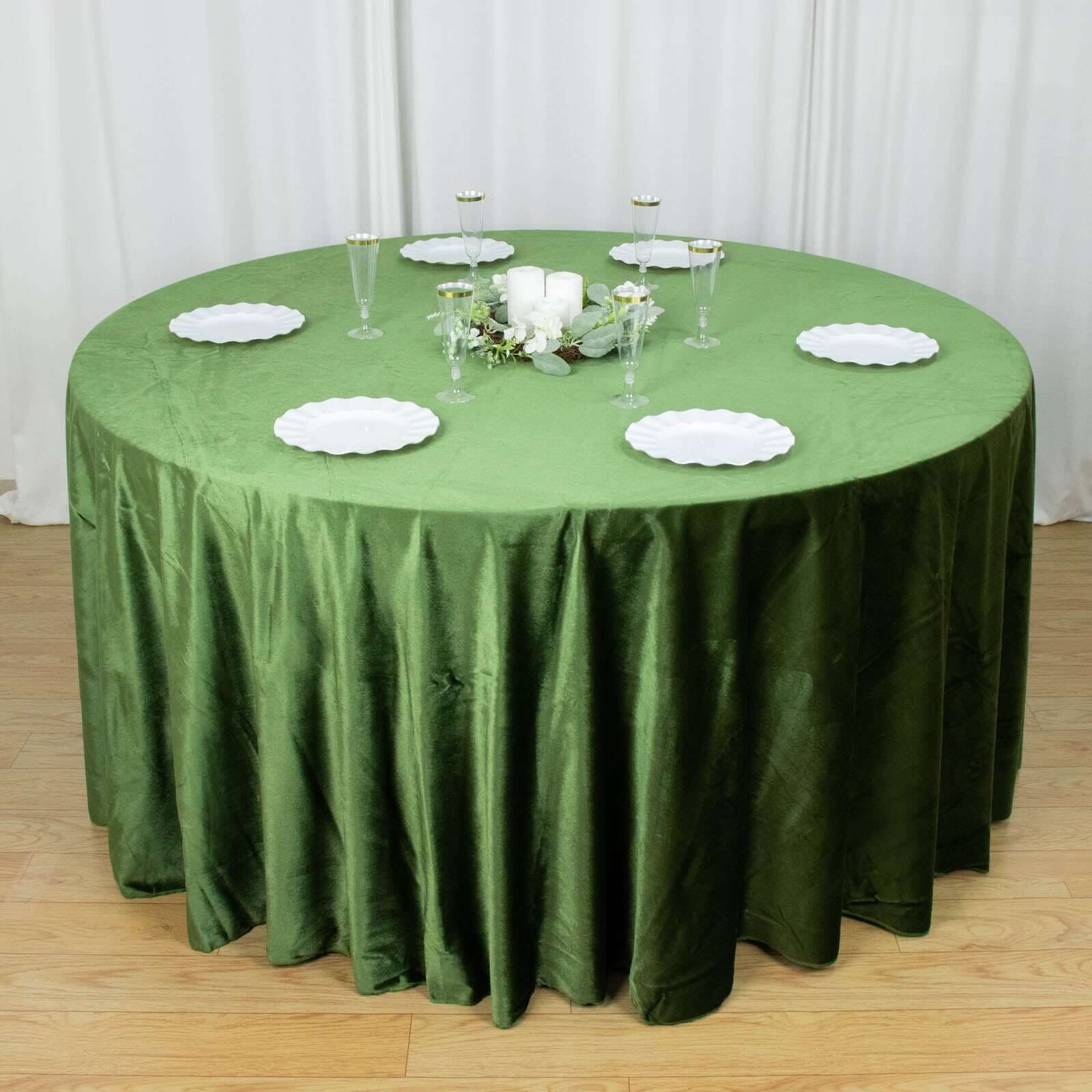 Premium Velvet 120 Round Tablecloth Olive Green - Reusable Soft & Seamless Table Cover