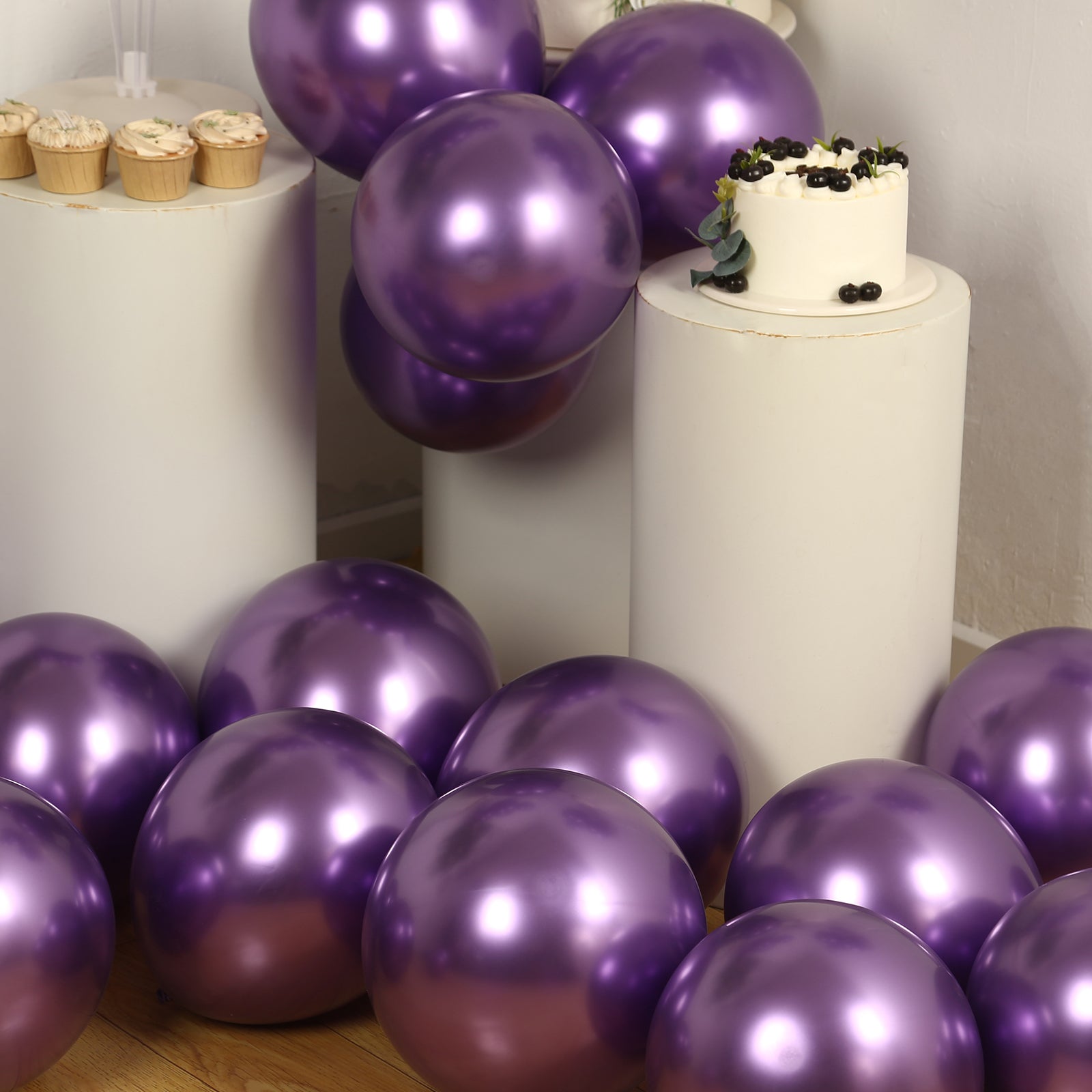 50 Pack Chrome Purple Biodegradable Latex Balloons 12, Thick Eco Friendly Metallic Party Balloons