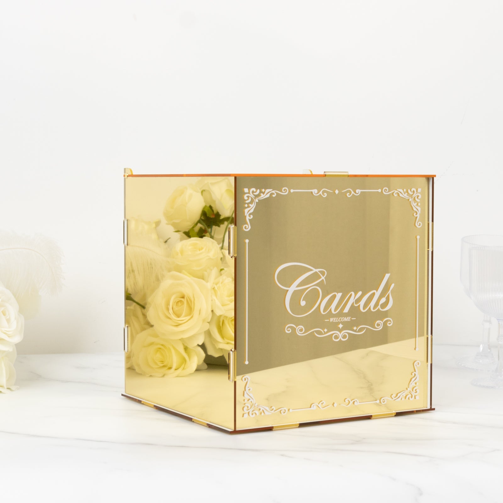 10 Gold Mirror Acrylic Wedding Card Box with Slot - Wishing Well Money Box for Reception, Graduation, and Events