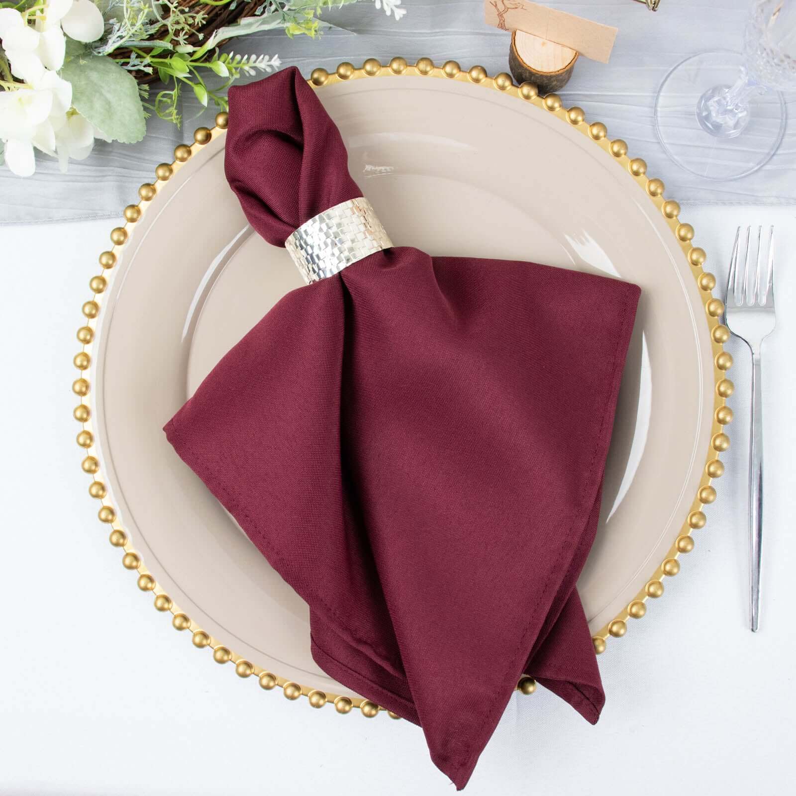 5 Pack Premium Polyester 20x20 Napkins Burgundy - Wrinkle-Resistant & Durable Dinner Napkins