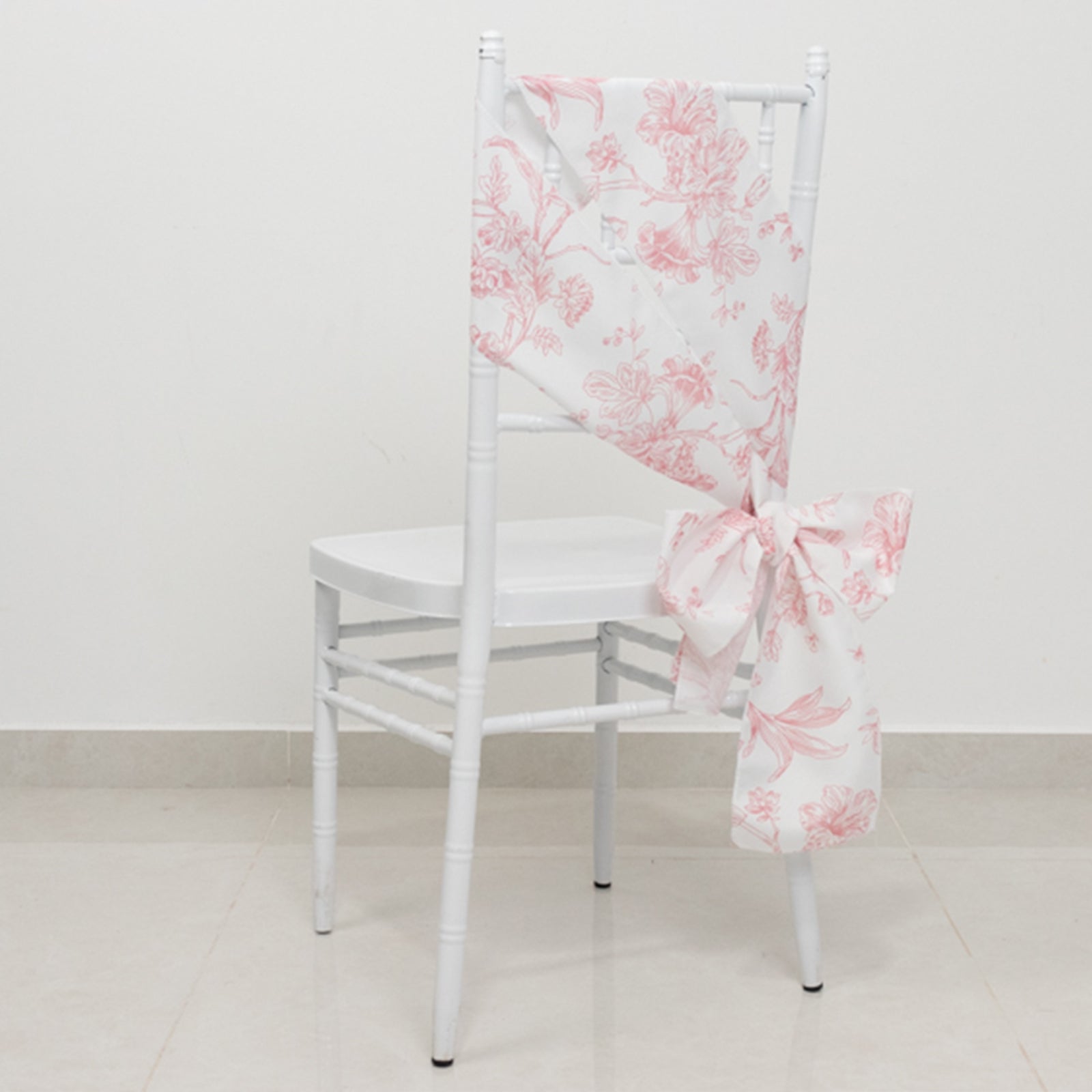 Polyester Chair Sashes White/Pink French Toile Floral Design - Wrinkle-Resistant & Durable Chair Bows 6x108