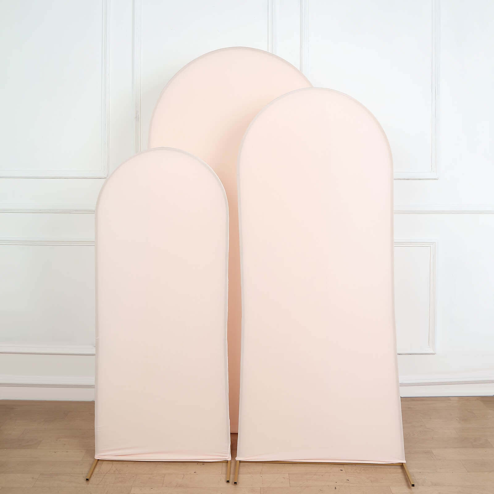 Set of 3 Matte Blush Spandex Fitted Chiara Backdrop Stand Cover For Round Top Wedding Arch - 5ft, 6ft, 7ft