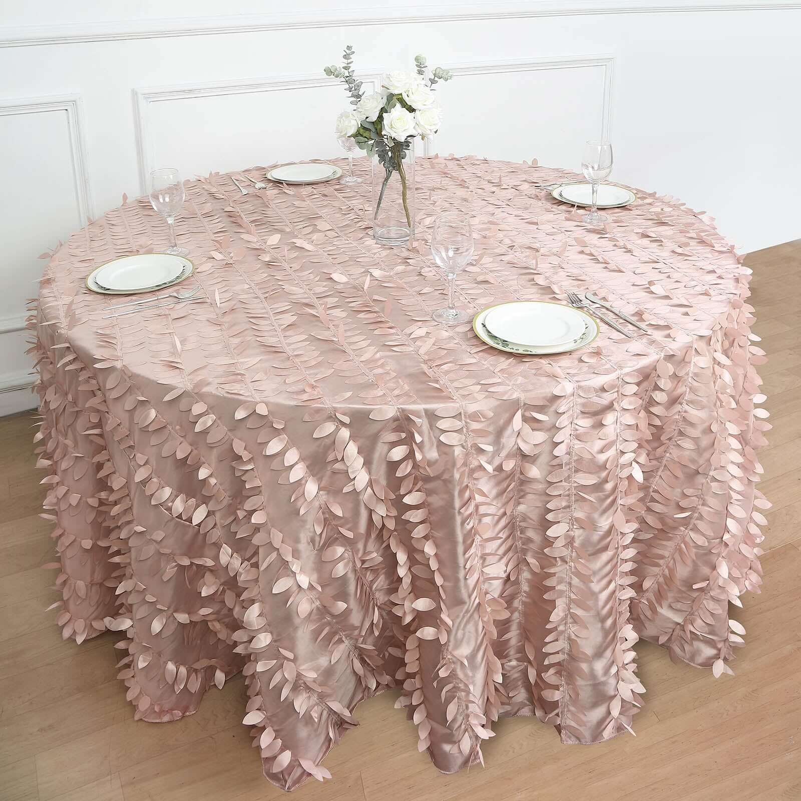 Taffeta 132 Round Tablecloth Dusty Rose | 3D Leaf Petal Design Seamless Table Cover