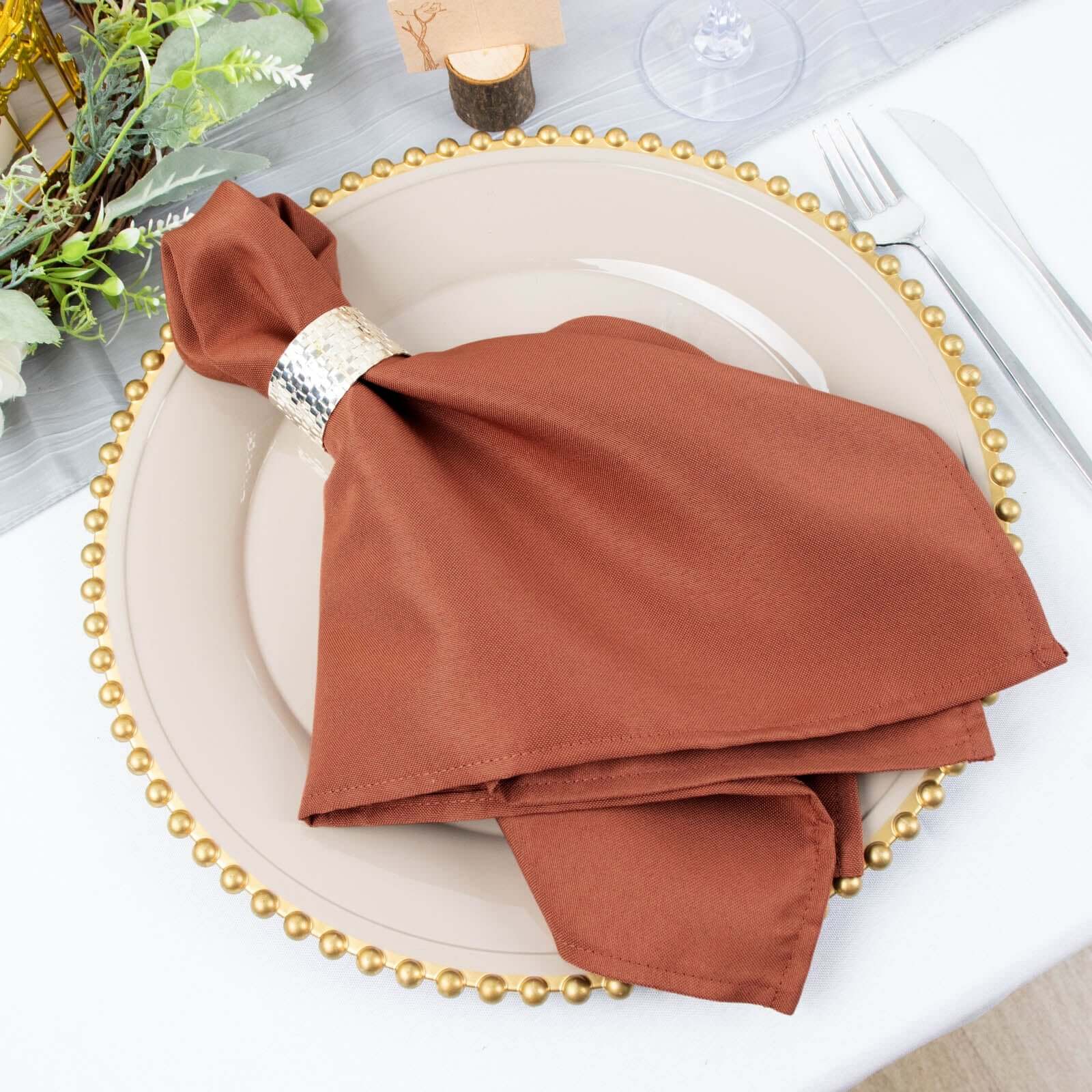 5 Pack Premium Polyester 20x20 Napkins Terracotta (Rust) - Wrinkle-Resistant & Durable Dinner Napkins