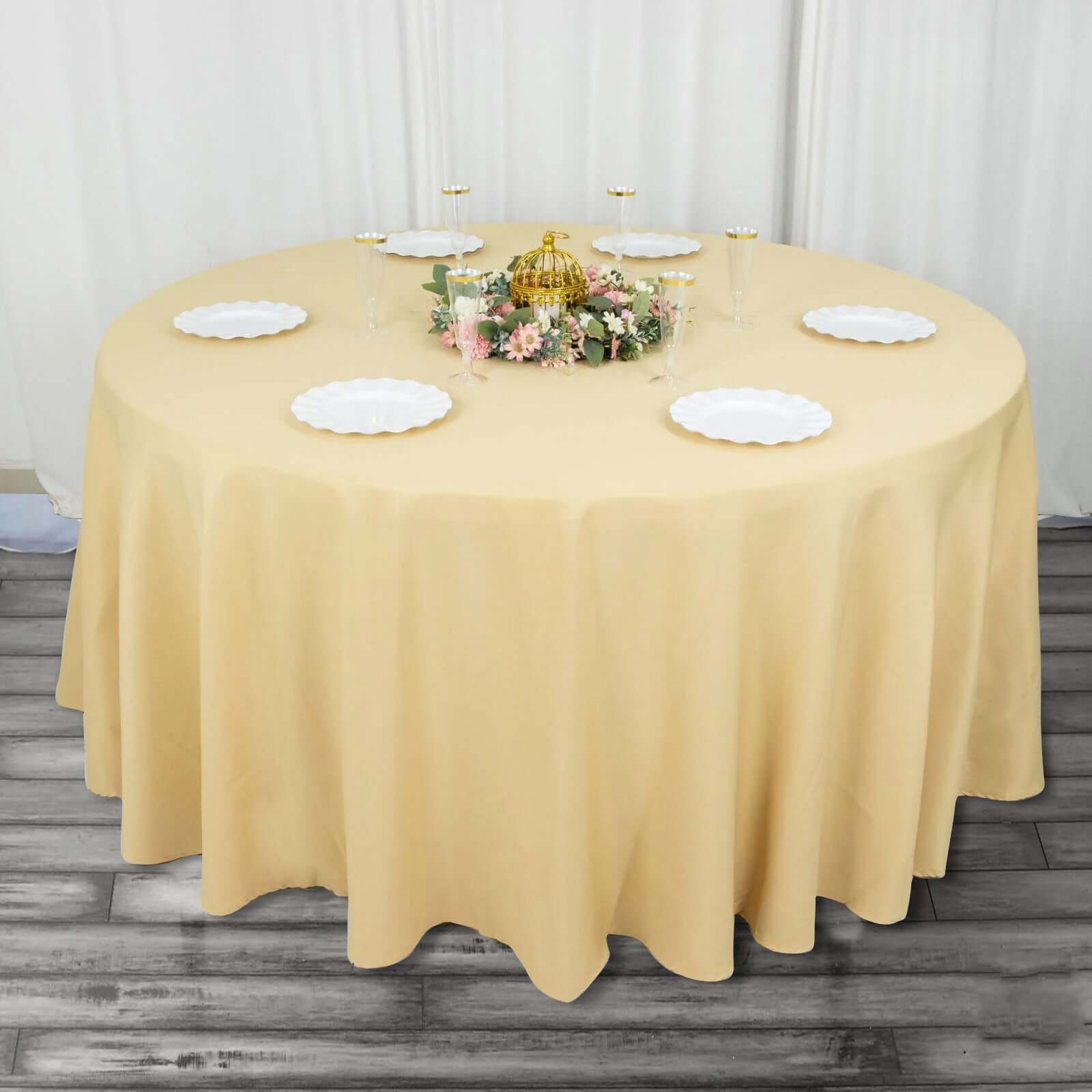 Premium Polyester 120 Round Tablecloth Champagne - Seamless 220GSM Wrinkle-Resistant Table Cover