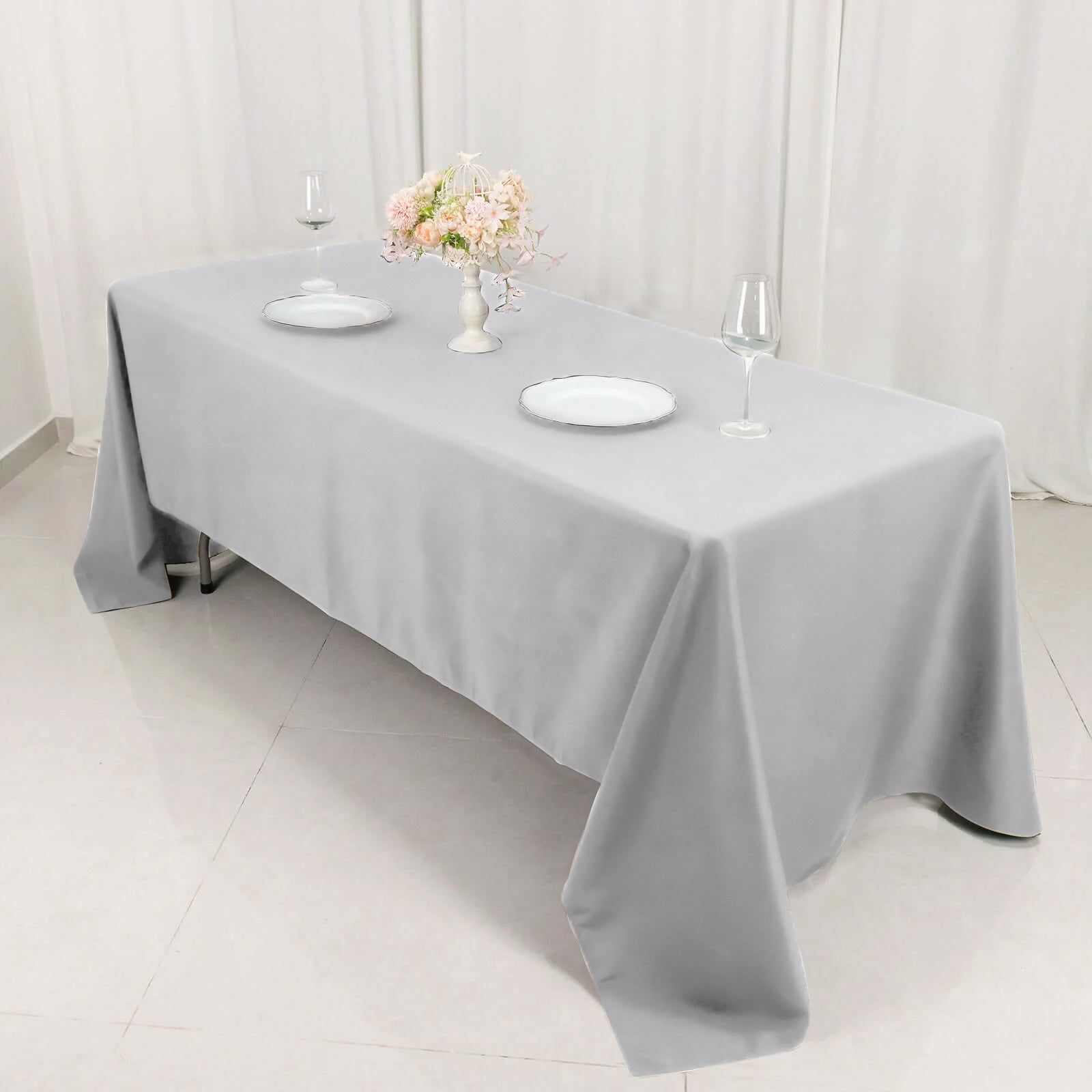 Premium Polyester 60x126 Rectangle Tablecloth Silver - Stain-Resistant 220GSM Finish Table Cover