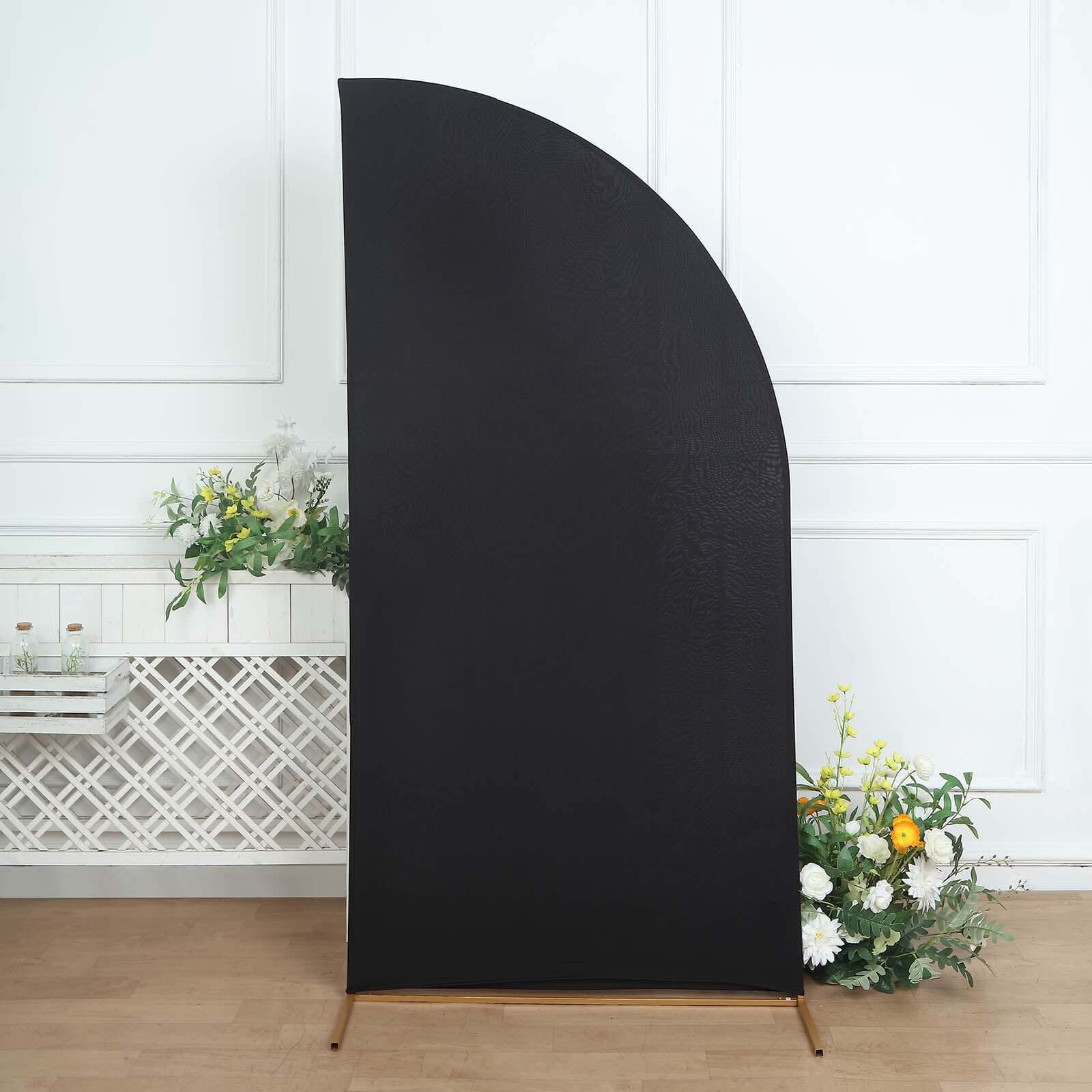 7ft Matte Black Spandex Half Moon Chiara Backdrop Stand Cover, Custom Fitted Wedding Arch Cover