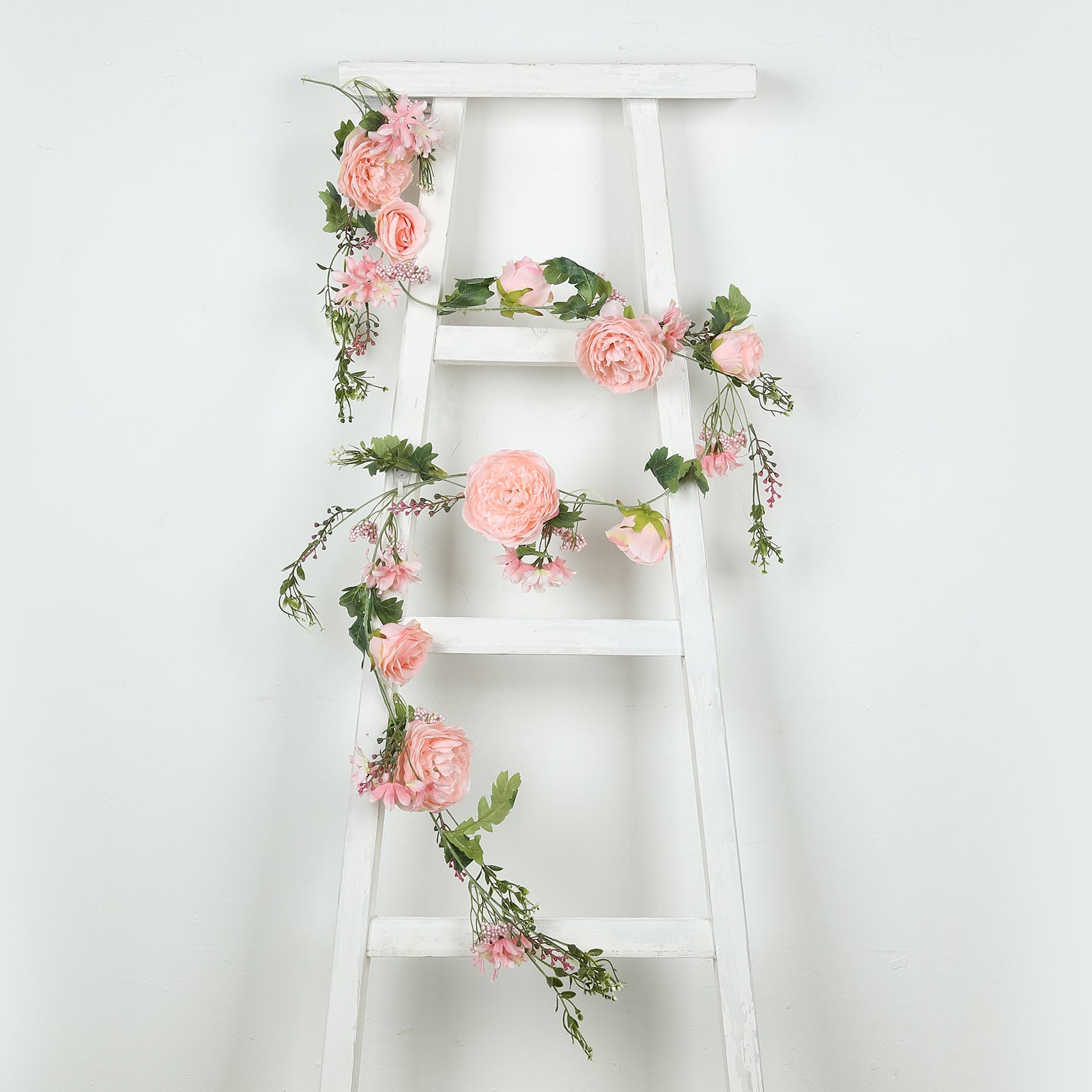 6ft Blush Silk Rose Peony Flower Garland, Mixed Floral Greenery Garland Artificial Hanging Vine