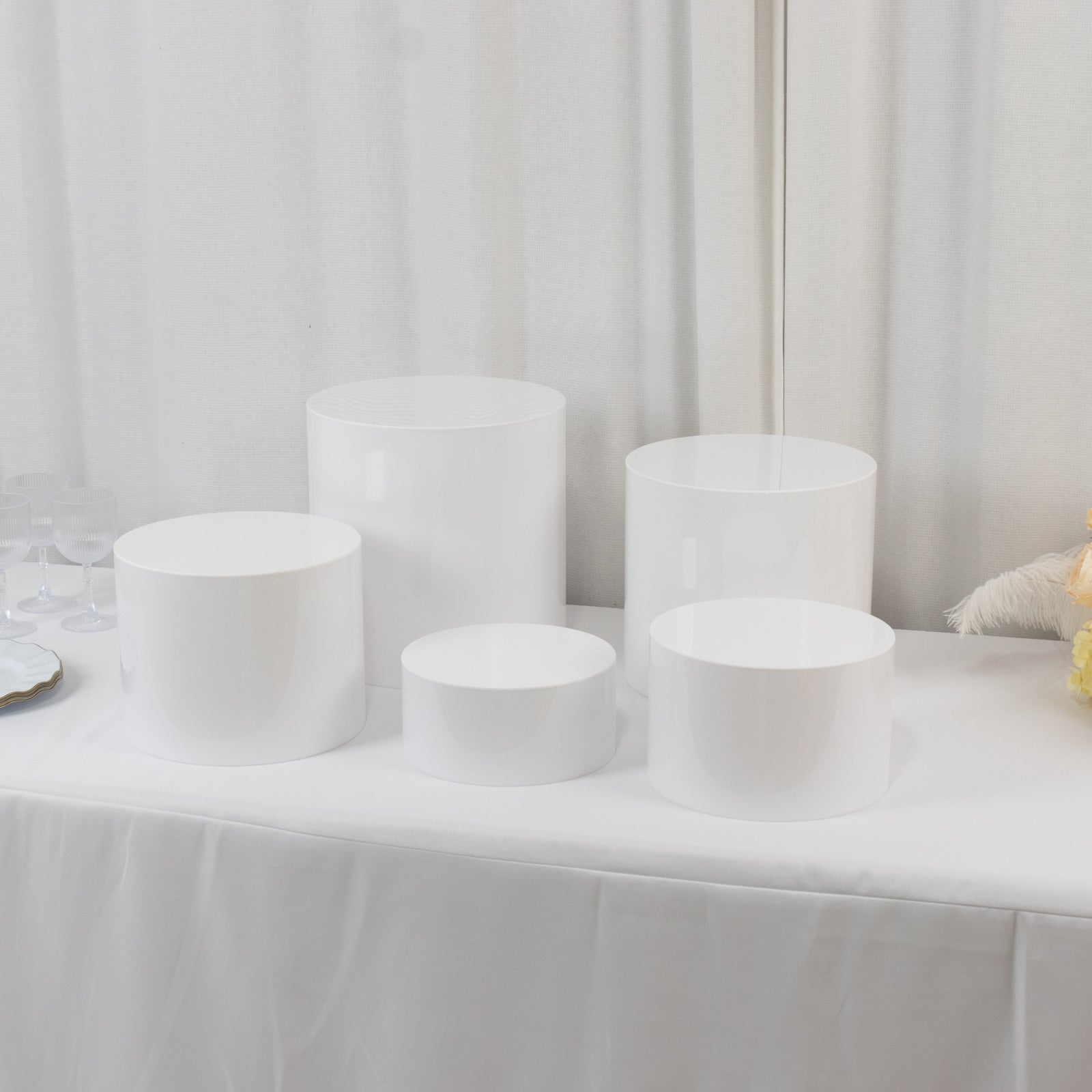 Set of 5 Acrylic Cake Stands Cylinder Design Round White - Display Risers for Events 4, 6, 8, 10, 12