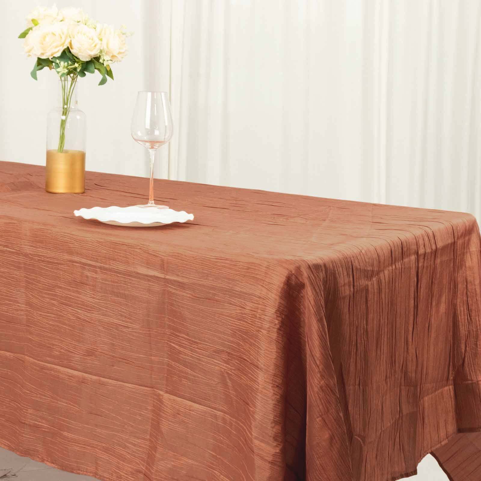 Taffeta 60x102 Rectangle Tablecloth Terracotta (Rust) - Accordion Crinkle Table Cover