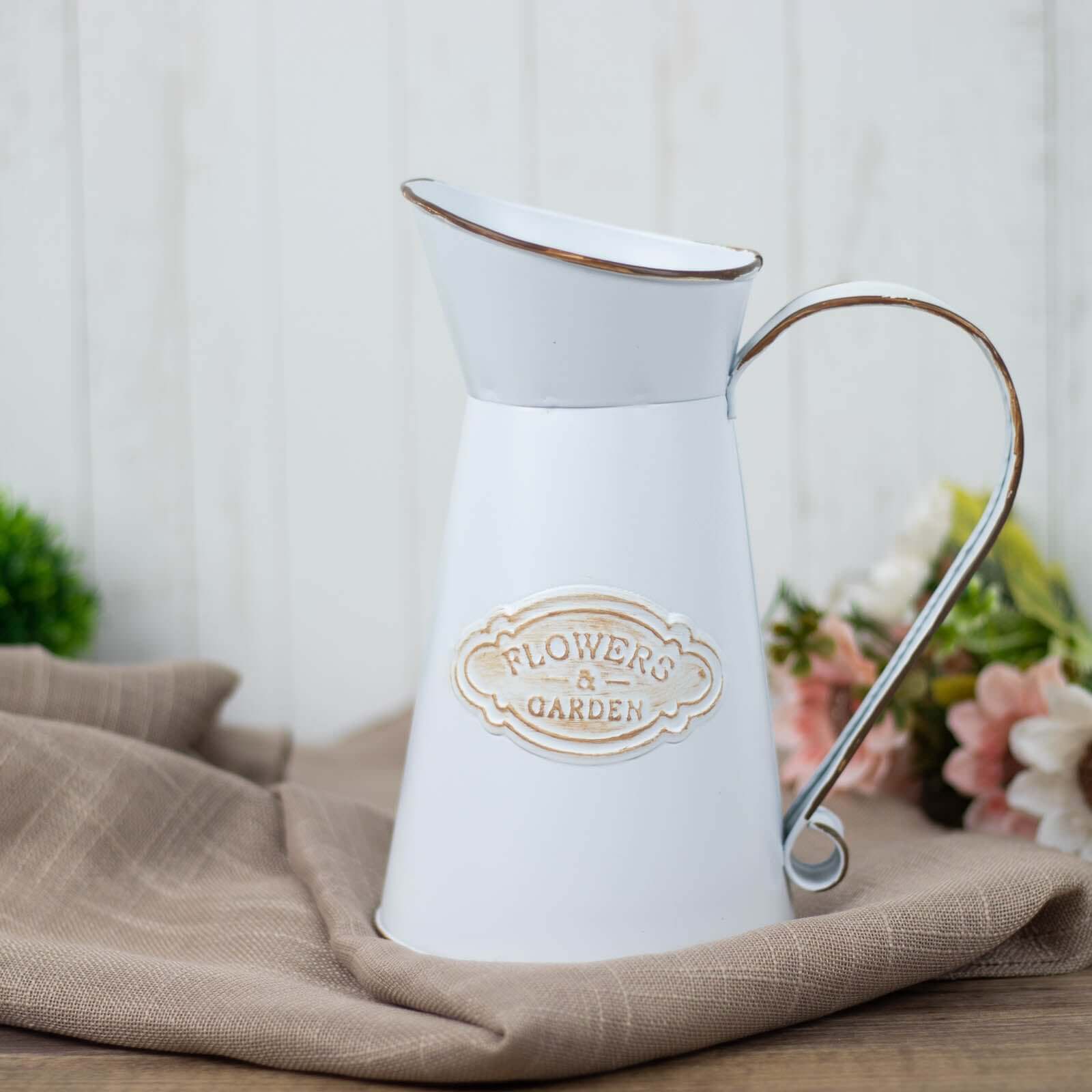 Metal Garden Water Pitcher Rustic Milk Jug Design - Shabby Chic Decorative Flower Vase 9