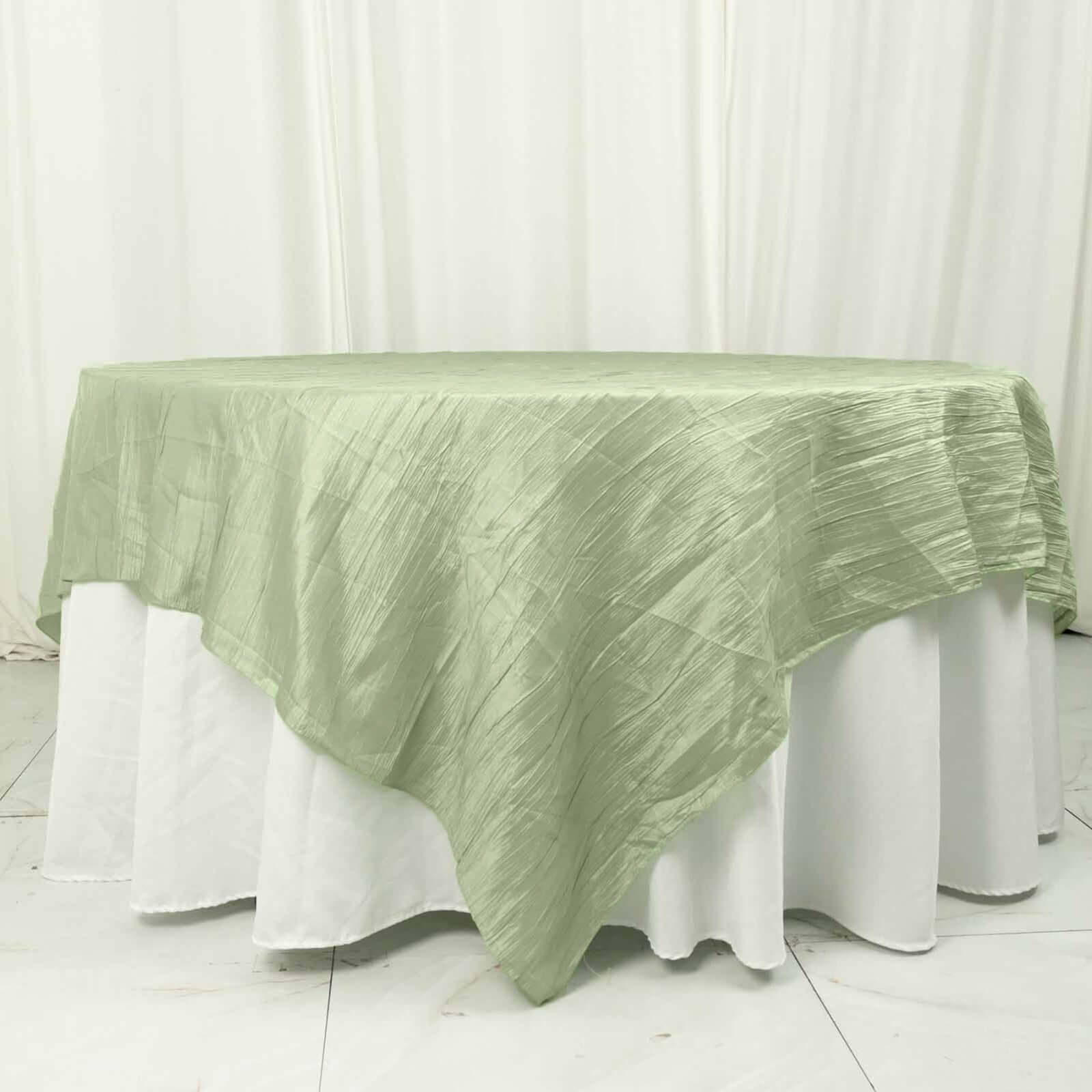 Taffeta 90x90 Table Overlay Square Tablecloth Sage Green - Accordion Crinkle Table Cover