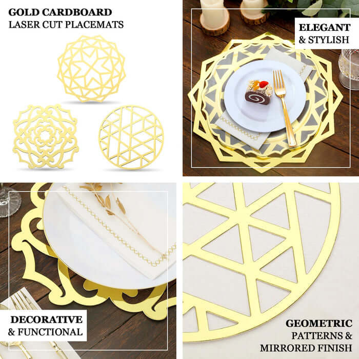 6-Pack Disposable Table Placemats in Metallic Gold Laser Cut Geometric Star Design - 700GSM Cardboard Placemats for Glamorous Table Settings 13