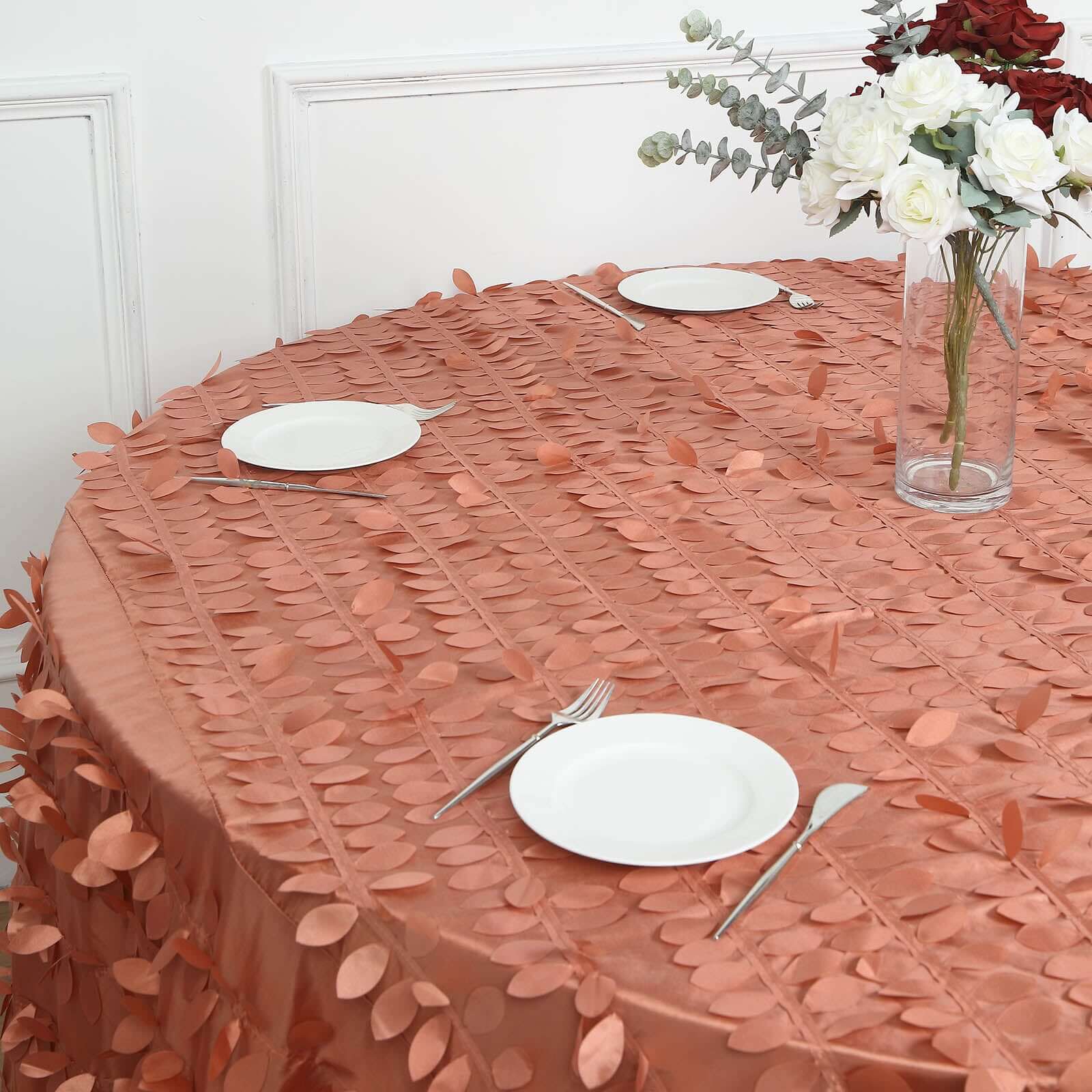 Taffeta 132 Round Tablecloth Terracotta (Rust) Leaf | 3D Leaf Petal Design Seamless Table Cover