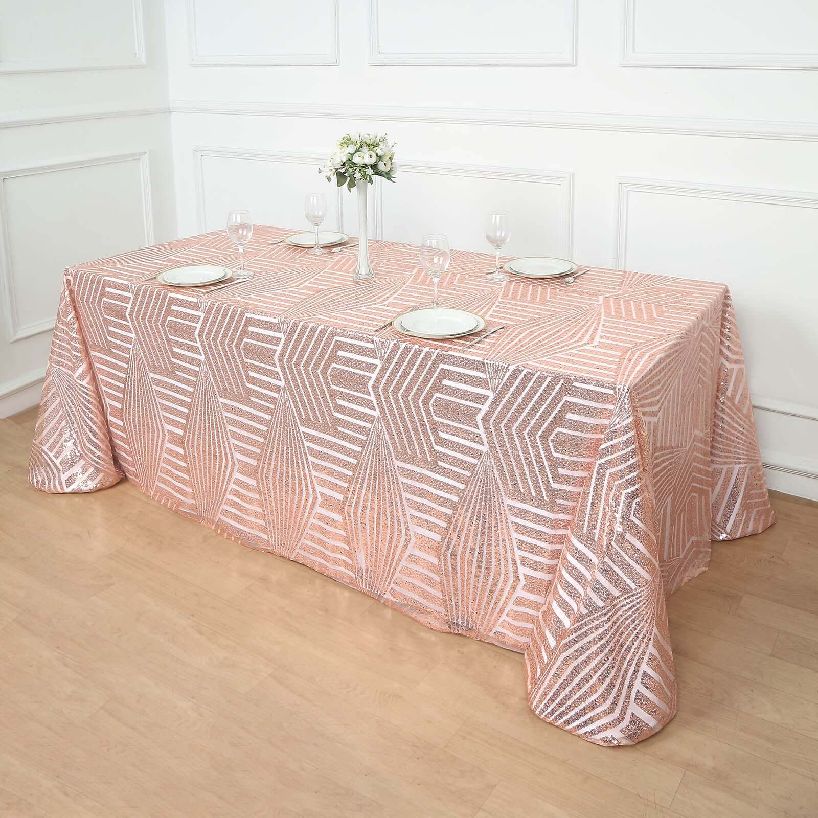 Sequin 90x132 Rectangle Tablecloth Rose Gold - Seamless Diamond Table Cover