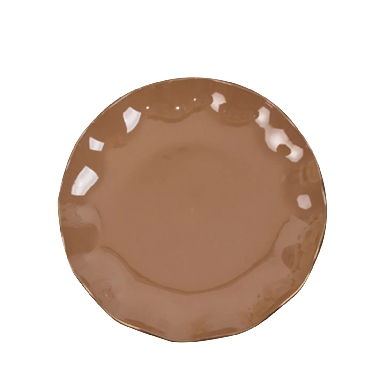 10-Pack Plastic Round 6 Dessert Plates in Coffee Brown Ruffled Rim with Gold Edging - Sturdy Disposable Salad Appetizer Dinnerware