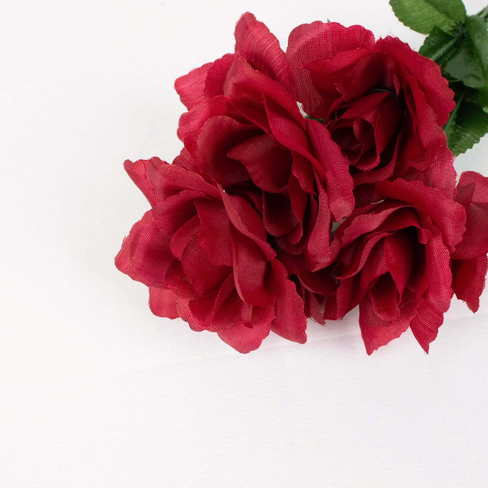 12 Bushes Burgundy Artificial Premium Silk Blossomed Rose Flowers 84 Roses