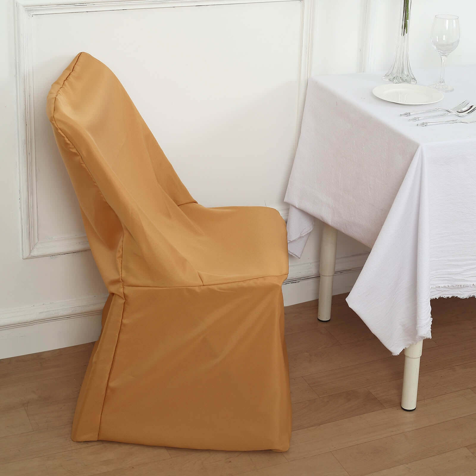 Polyester Chair Cover for Folding Lifetime Chairs Gold - Reusable Durable Slip-On Cover