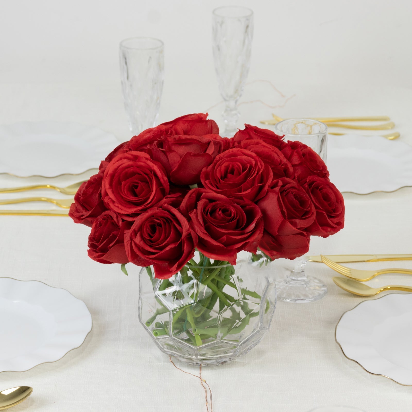 10 Pcs 12 Artificial Silk Roses - Red, Single Stem Rose for Flower Bouquet Arrangements