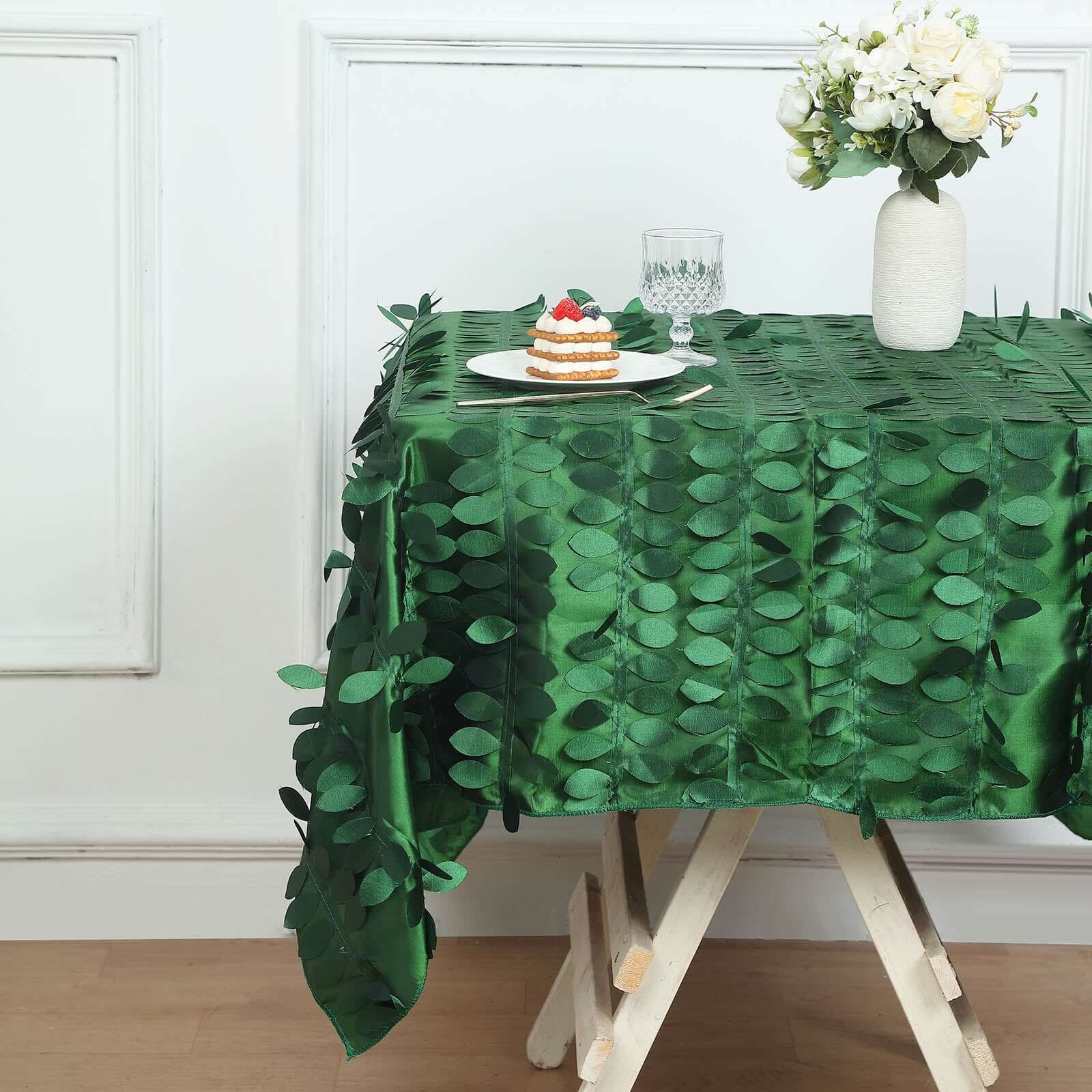 Taffeta 54x54 Square Tablecloth Green 3D Leaf Petal Table Cover