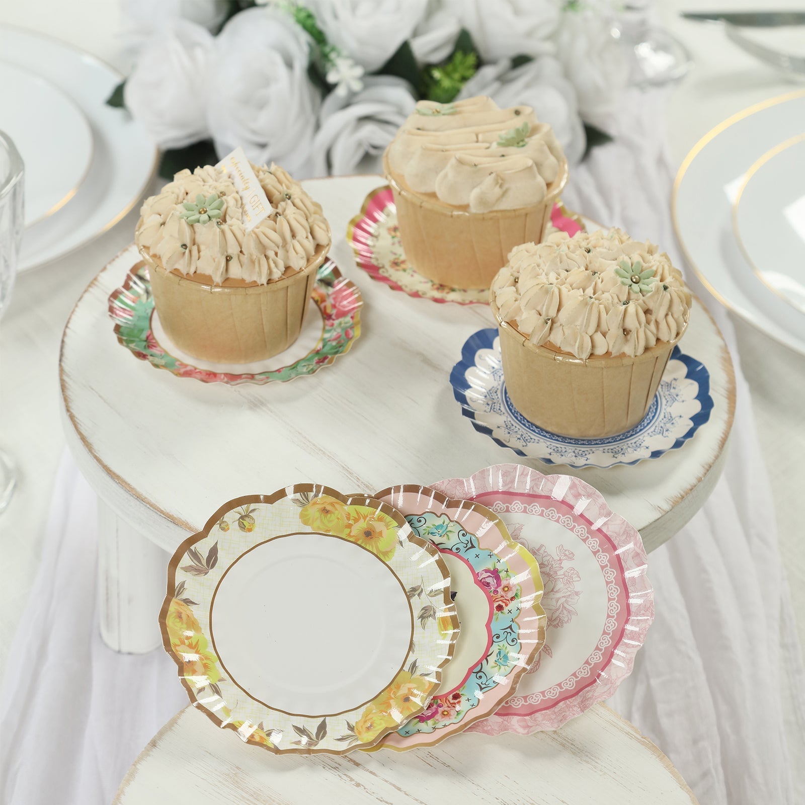 48 Pack Vintage Floral Mini Paper Plates - 3.5 Disposable Plates for Snacks, Dips